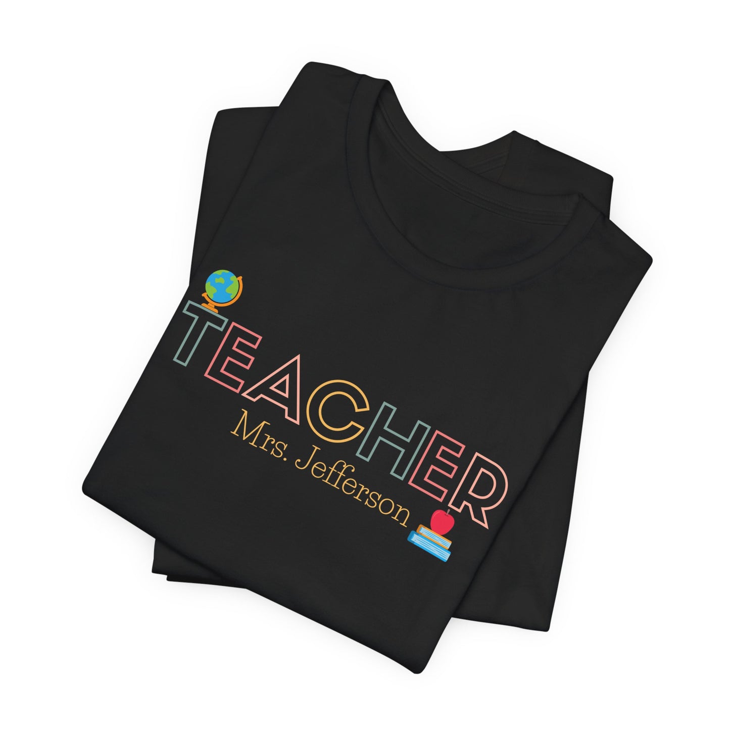 Custom Teacher Outline Lettering Boho Globe Short Sleeve Tee