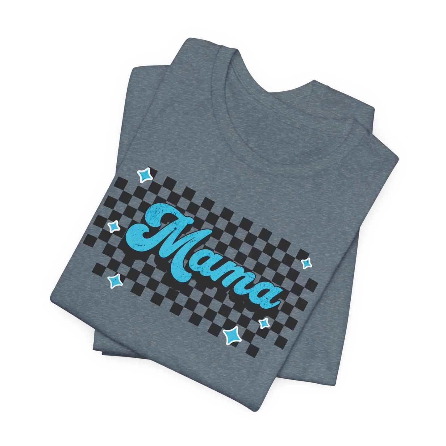 Blue Checkered Mama Short Sleeve Tee