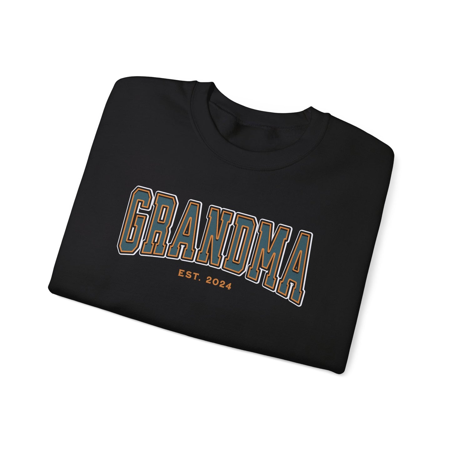 Grandma Est 2024 Teal Orange College Letter Sweatshirt