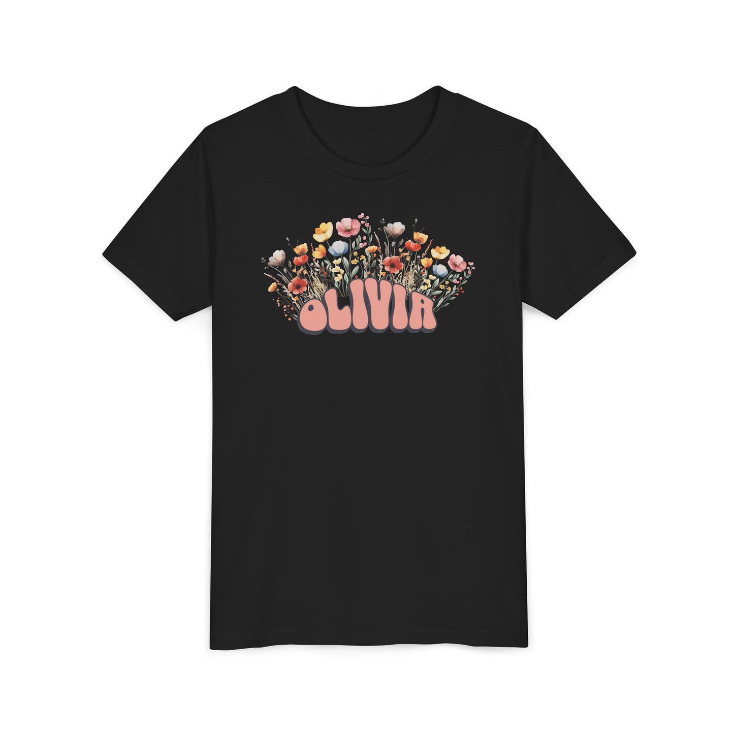 Custom Pink Retro Name Flower Youth Shirt