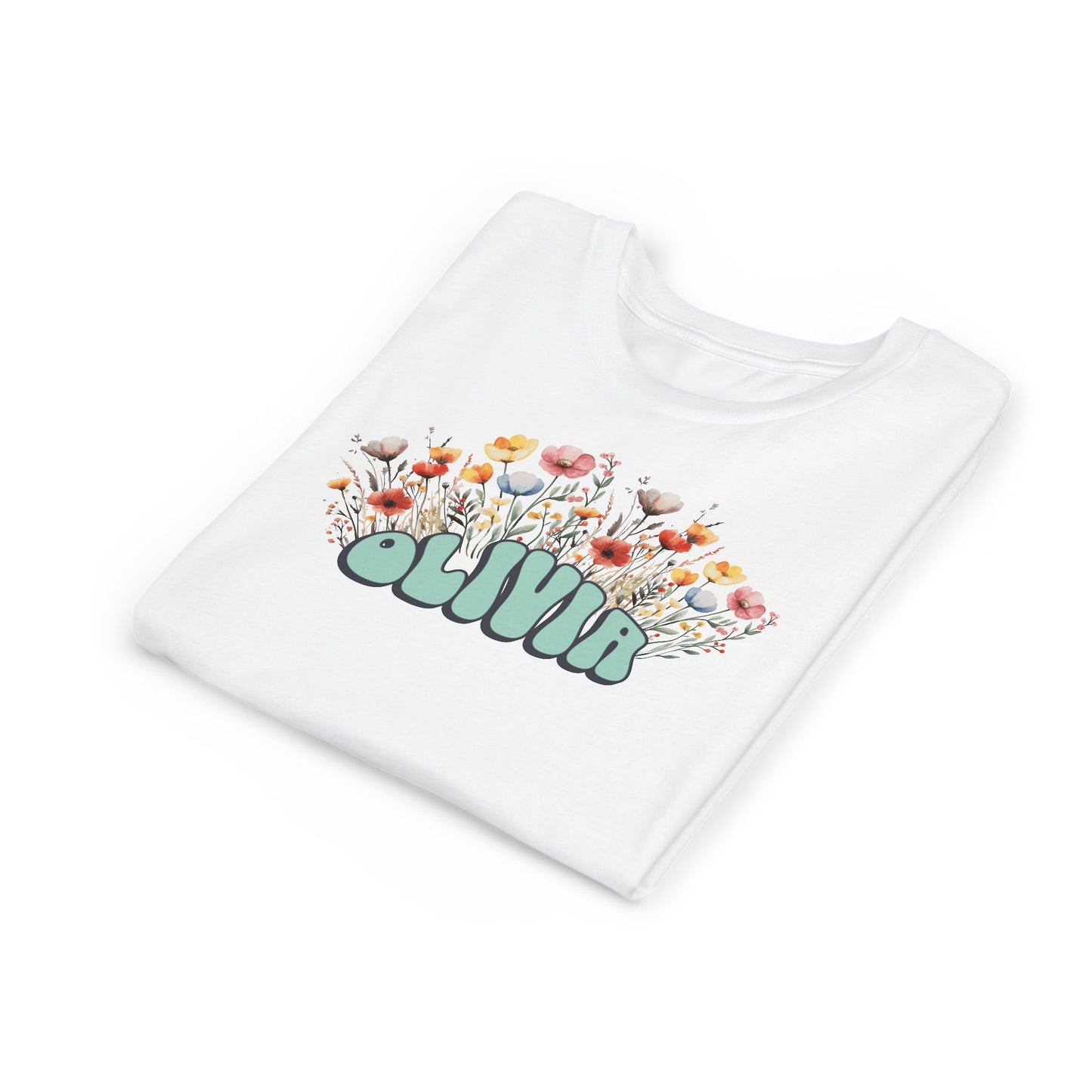 Custom Green Retro Name Flower Youth Shirt