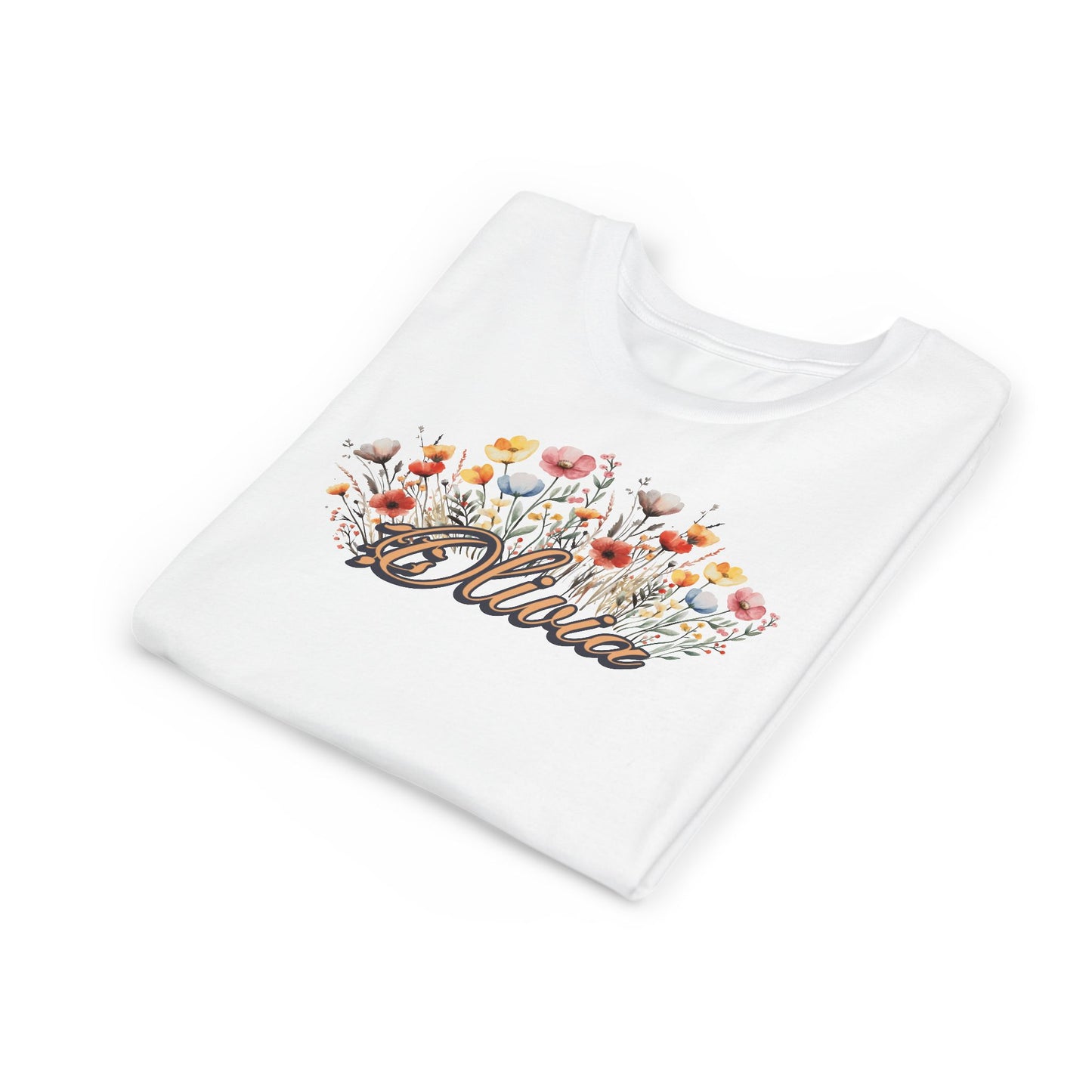 Custom Orange Name Flower Youth Shirt