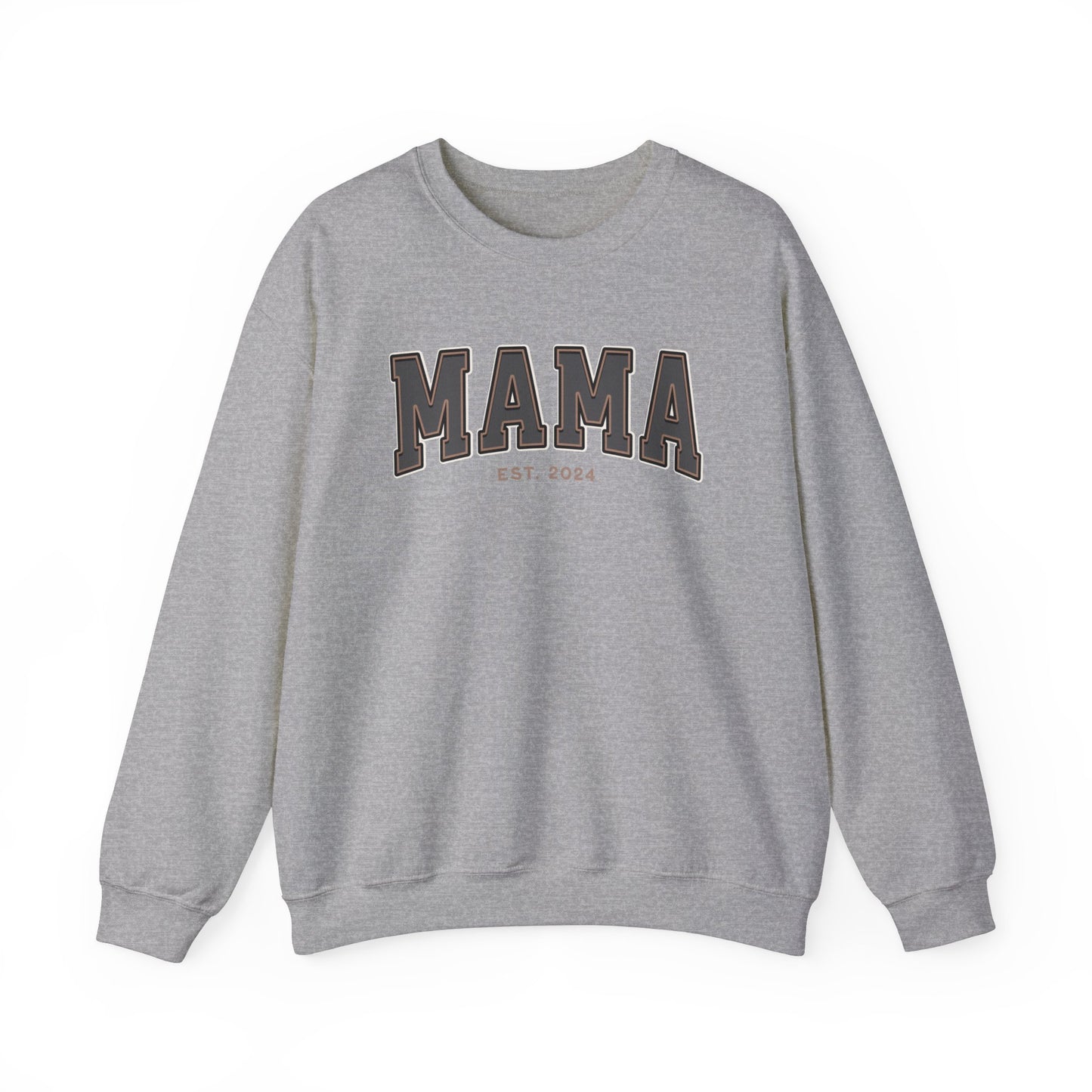Mama Est 2024 Grey Tan College Letter Sweatshirt