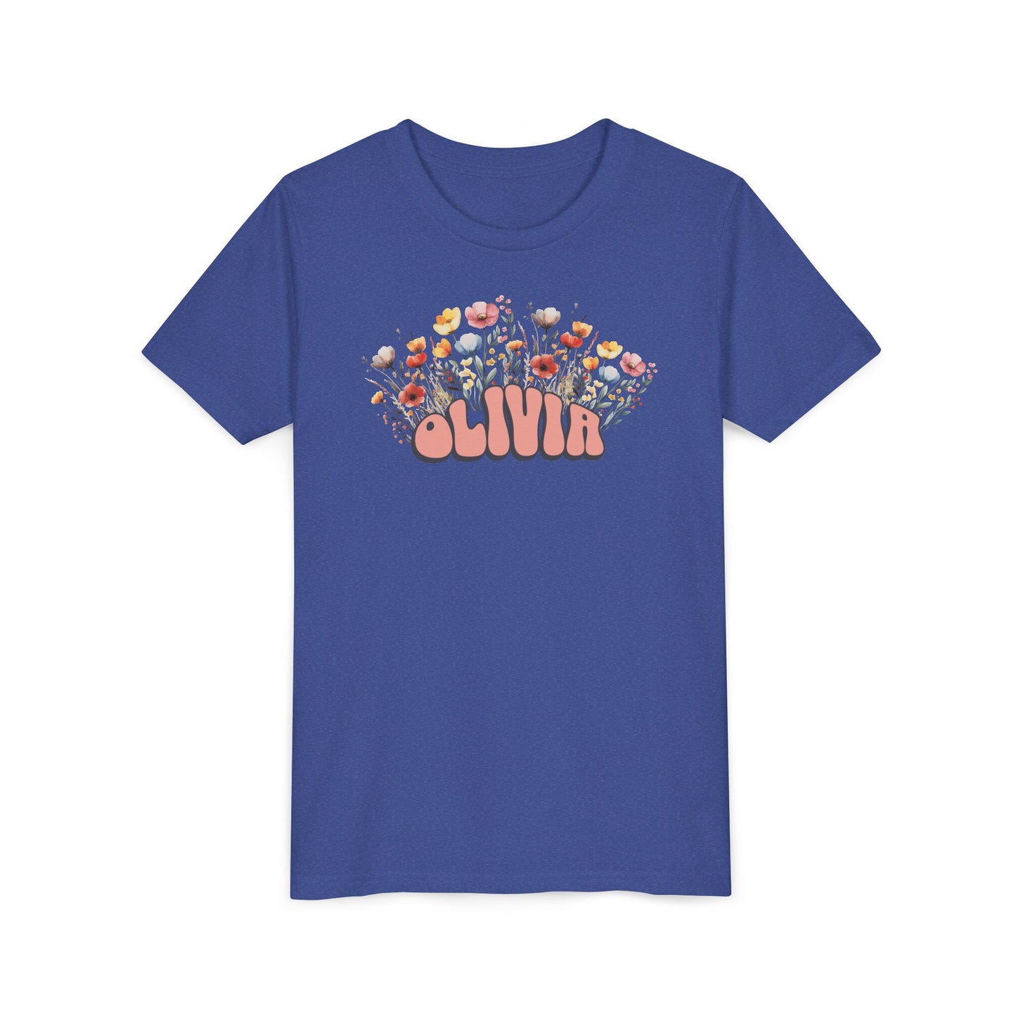 Custom Pink Retro Name Flower Youth Shirt