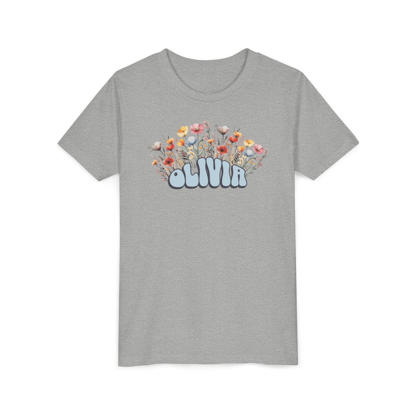 Custom Blue Retro Name Flower Youth Shirt