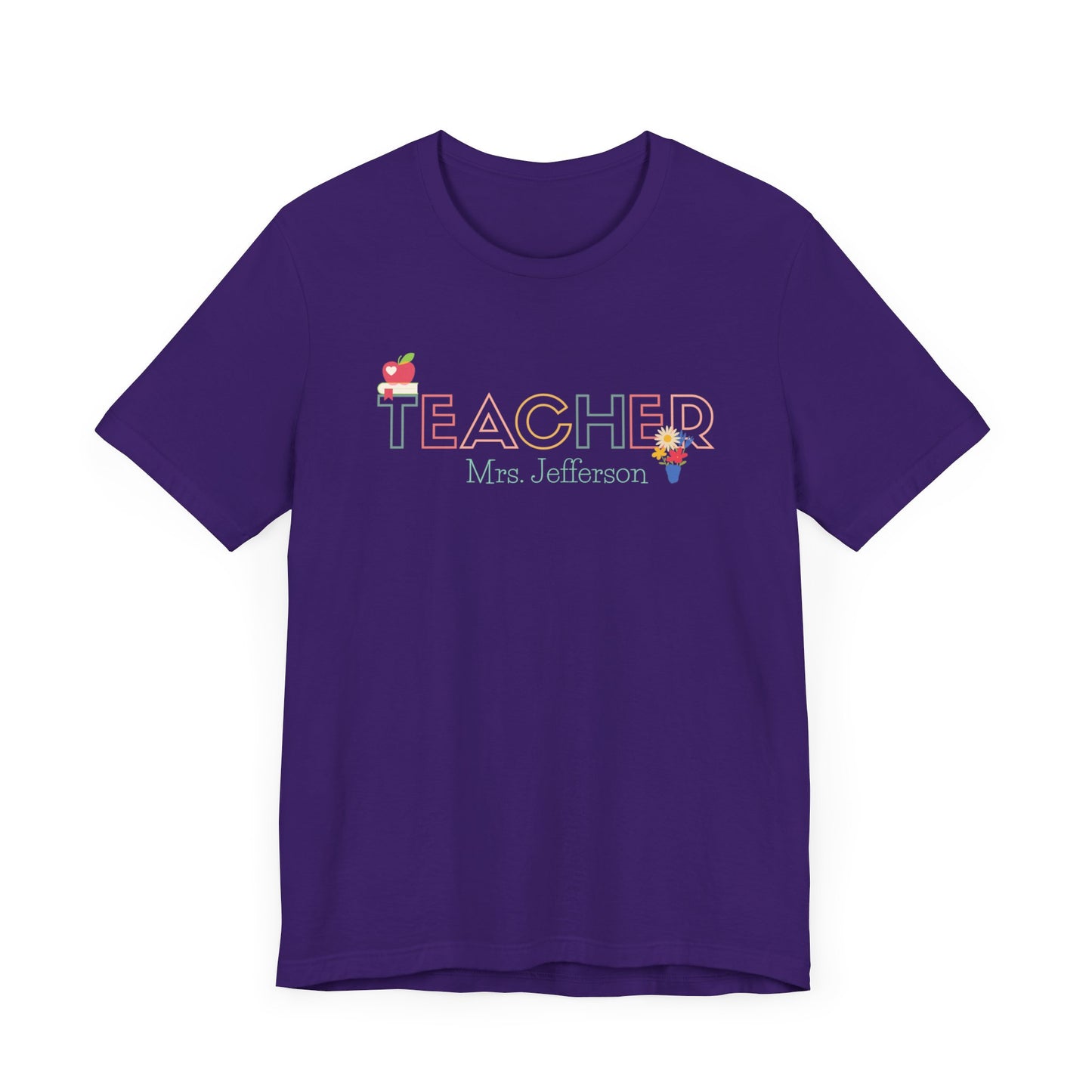 Custom Teacher Outline Lettering Flowers Short Sleeve Tee