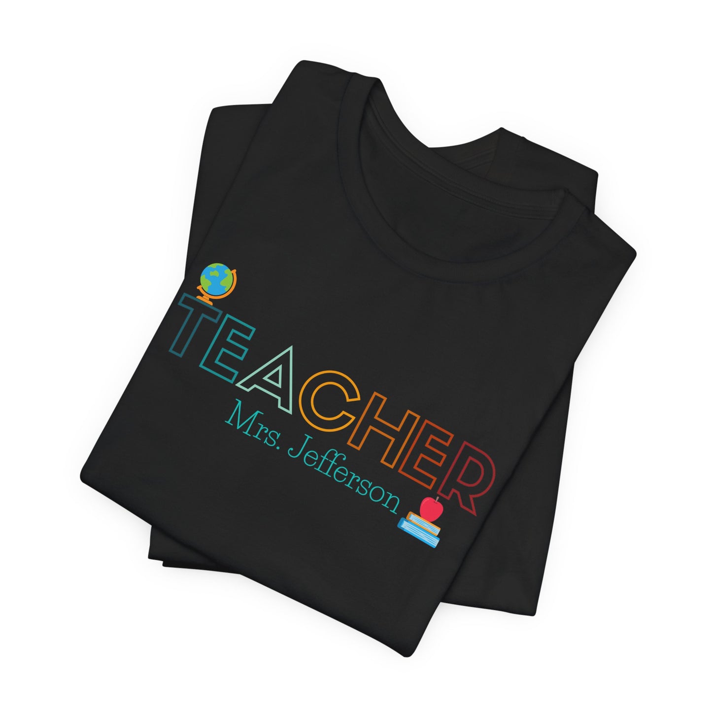 Custom Teacher Outline Lettering Globe Short Sleeve Tee