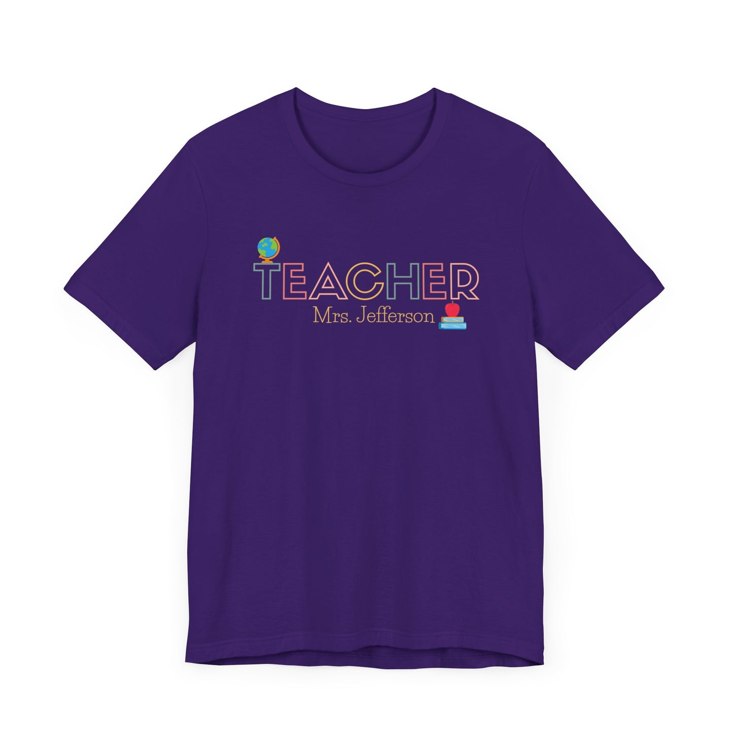 Custom Teacher Outline Lettering Boho Globe Short Sleeve Tee