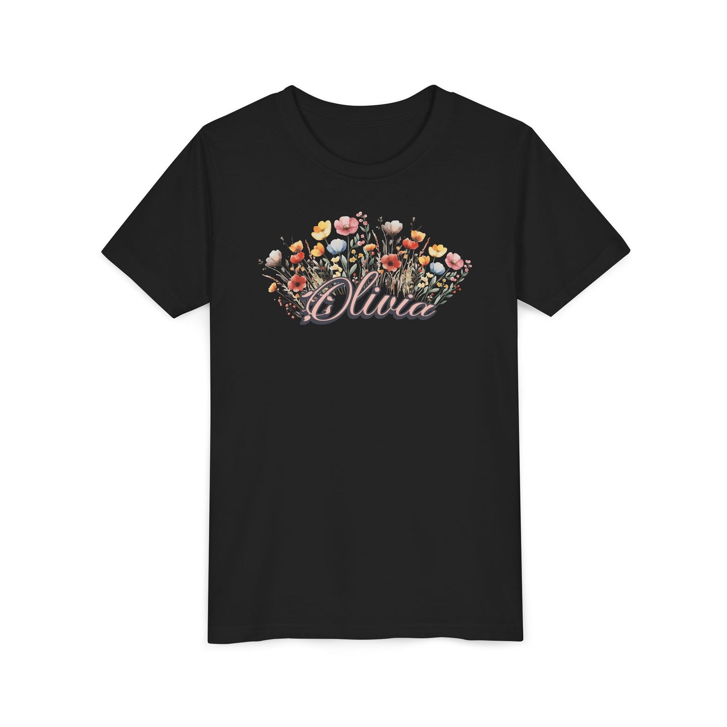 Custom Pink Name Flower Youth Shirt