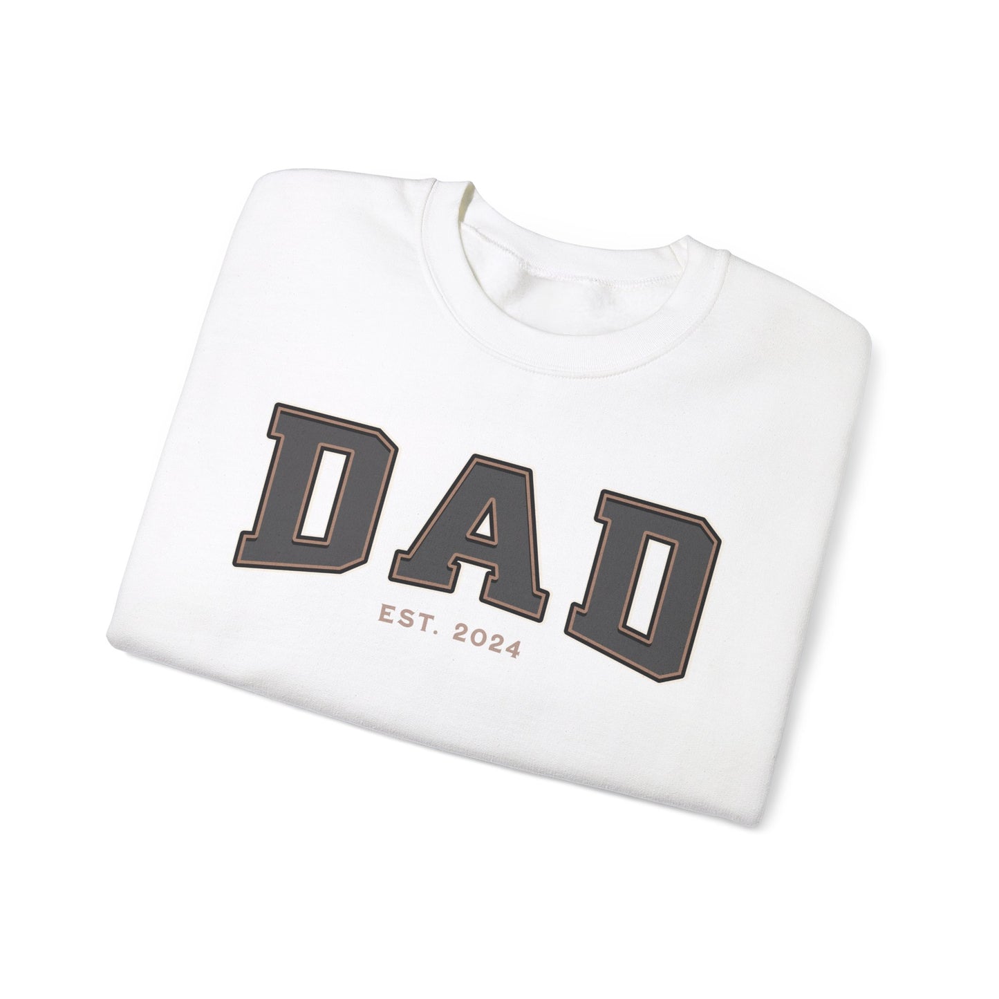 Dad Est 2024 Grey Tan College Letter Sweatshirt