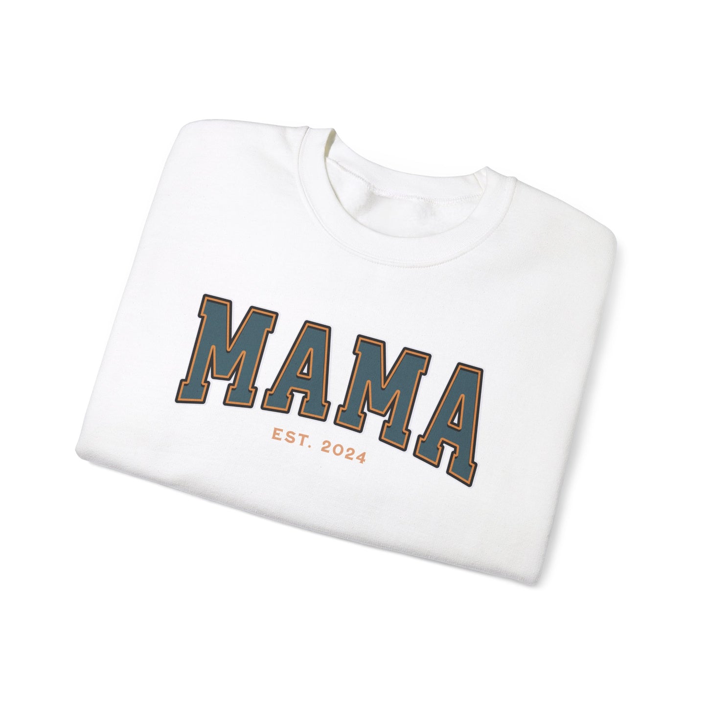 Mama Est 2024 Teal Orange College Letter Sweatshirt