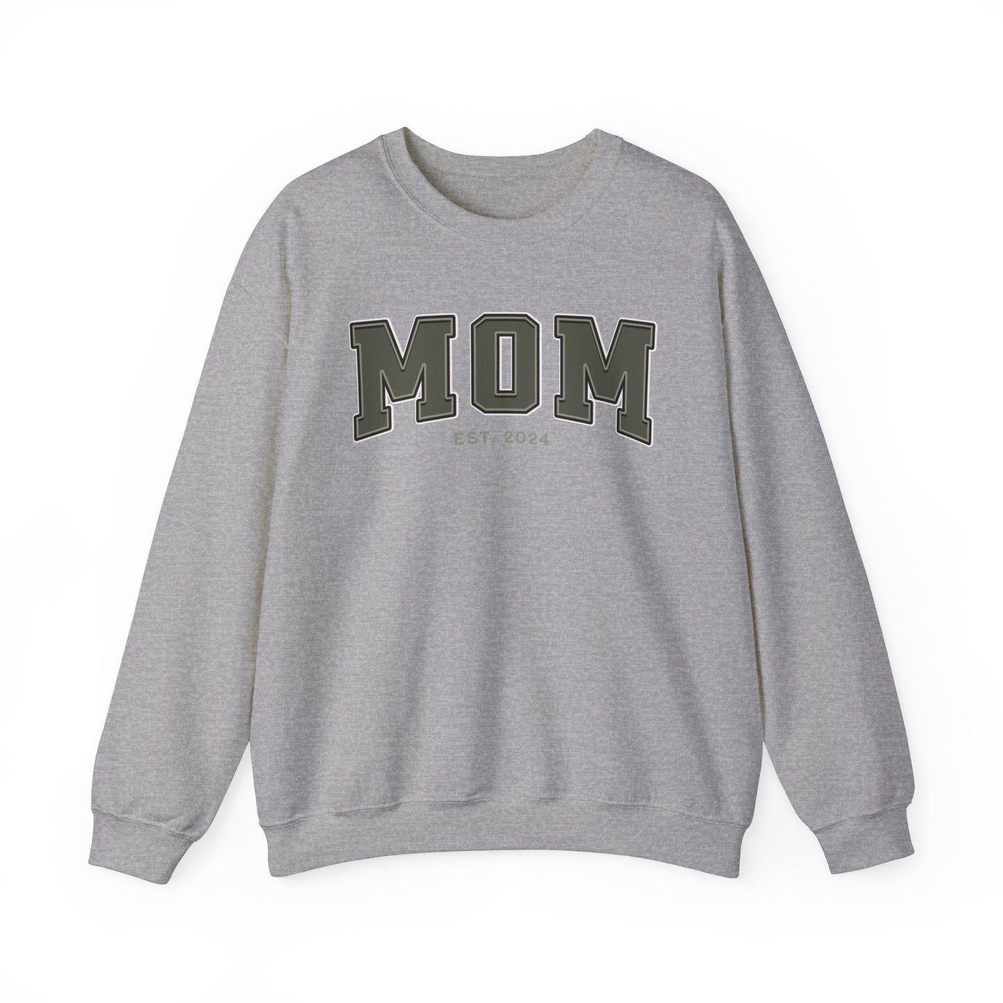 Mom Est 2024 Army Green College Letter Sweatshirt