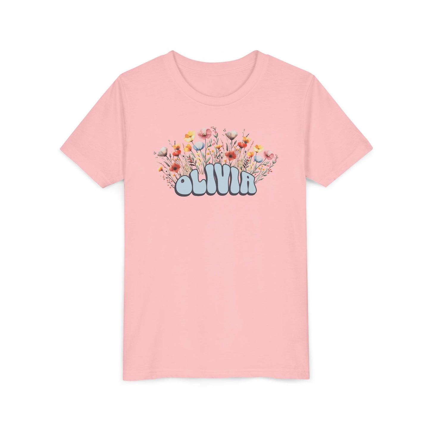 Custom Blue Retro Name Flower Youth Shirt