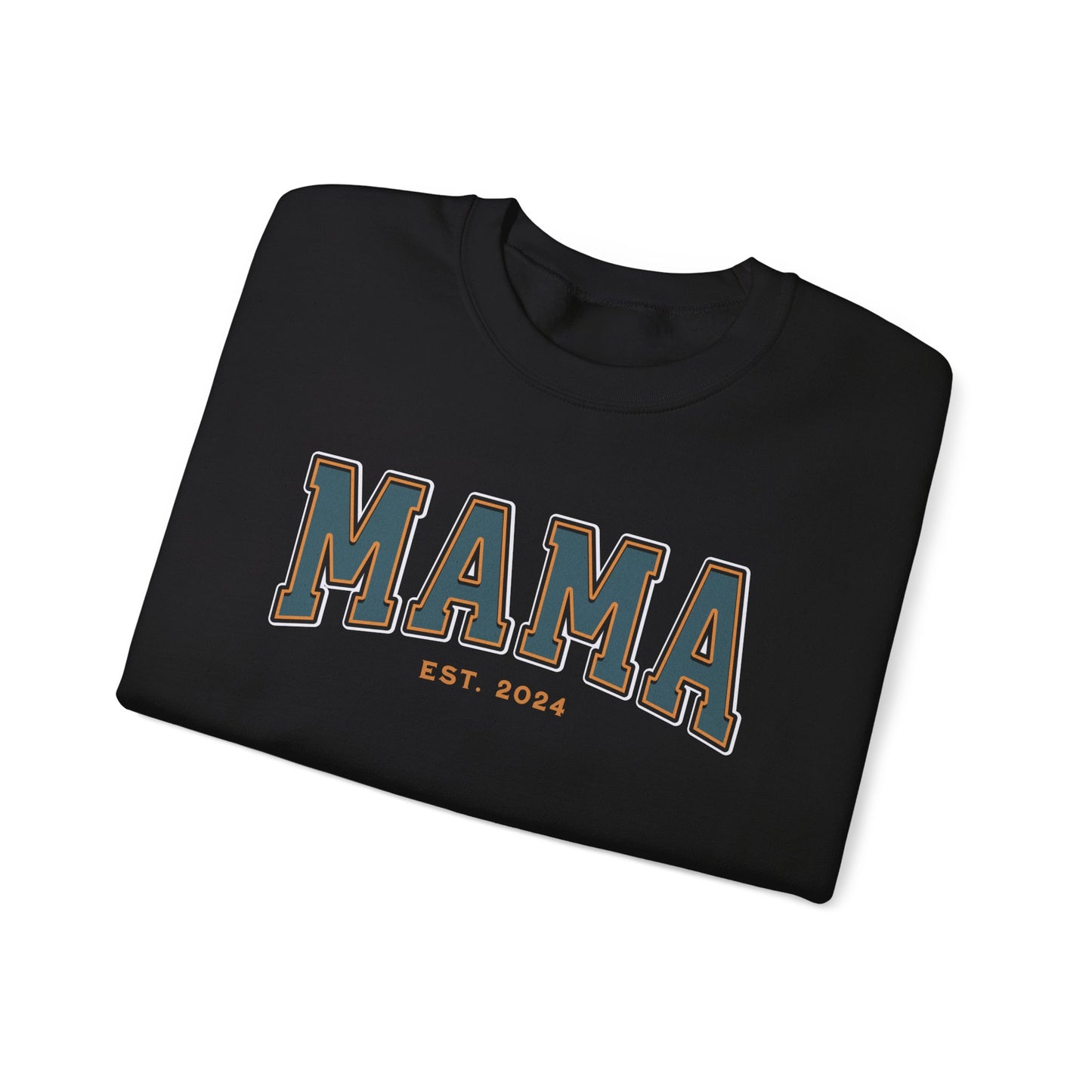 Mama Est 2024 Teal Orange College Letter Sweatshirt