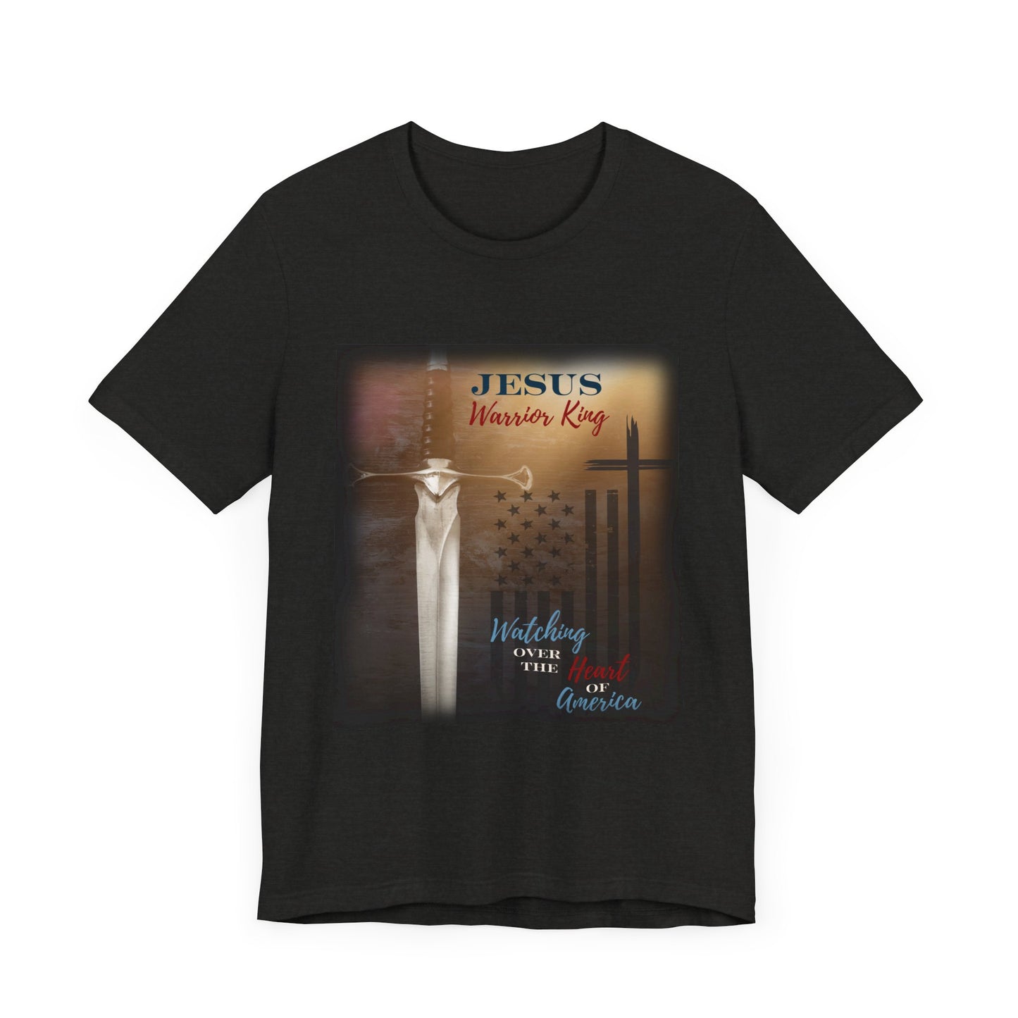 Jesus Warrior King Heart for America Cross Black
