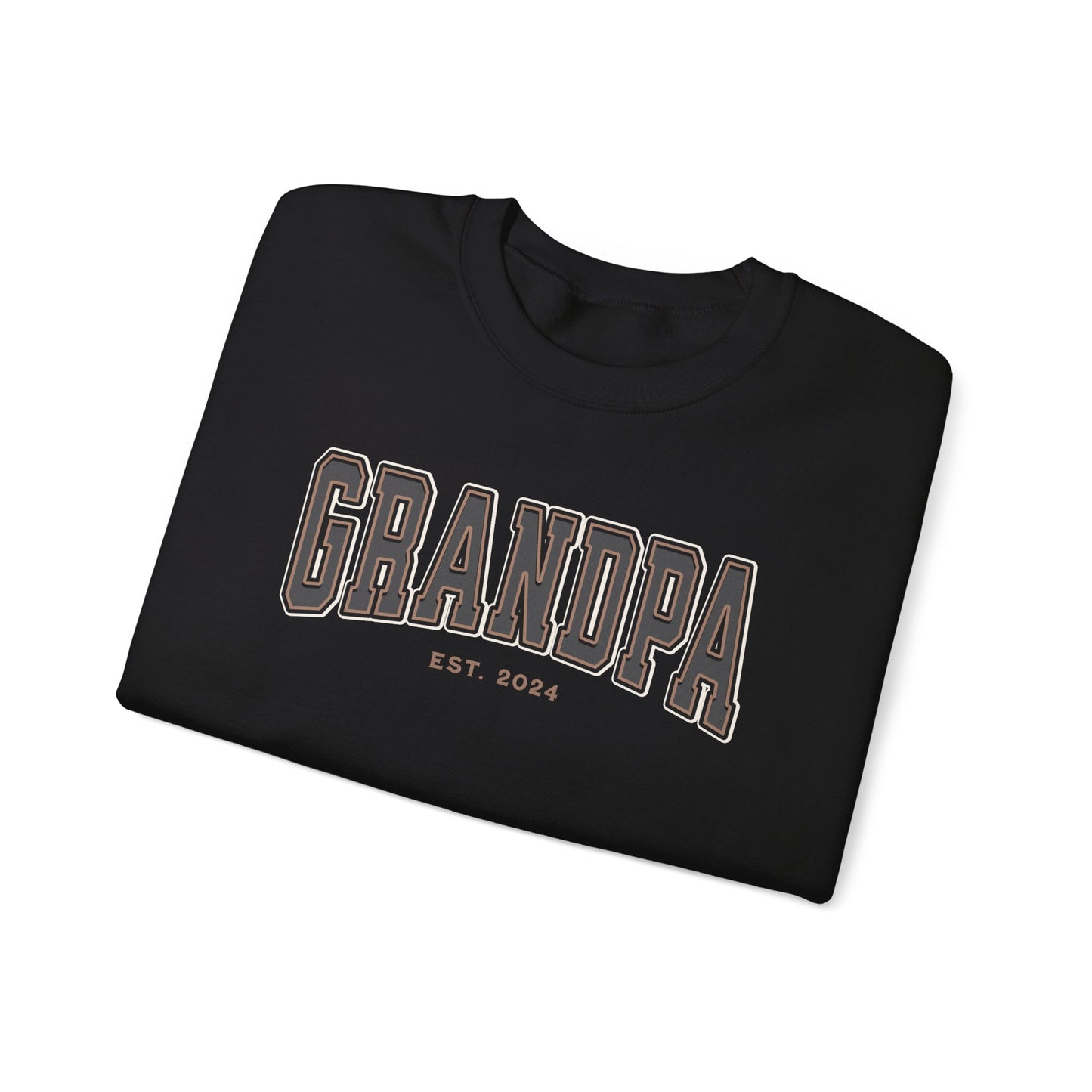 Grandpa Est 2024 Grey Tan College Letter Sweatshirt