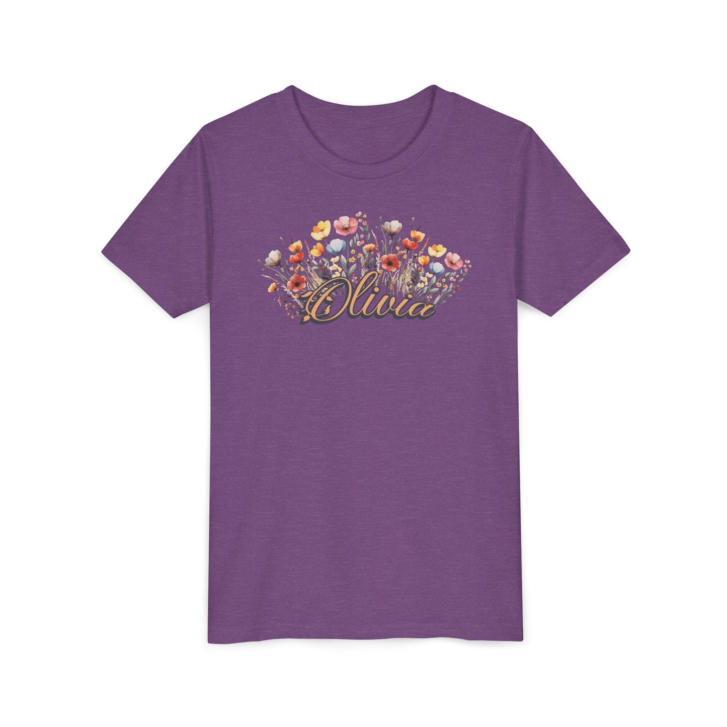 Custom Orange Name Flower Youth Shirt