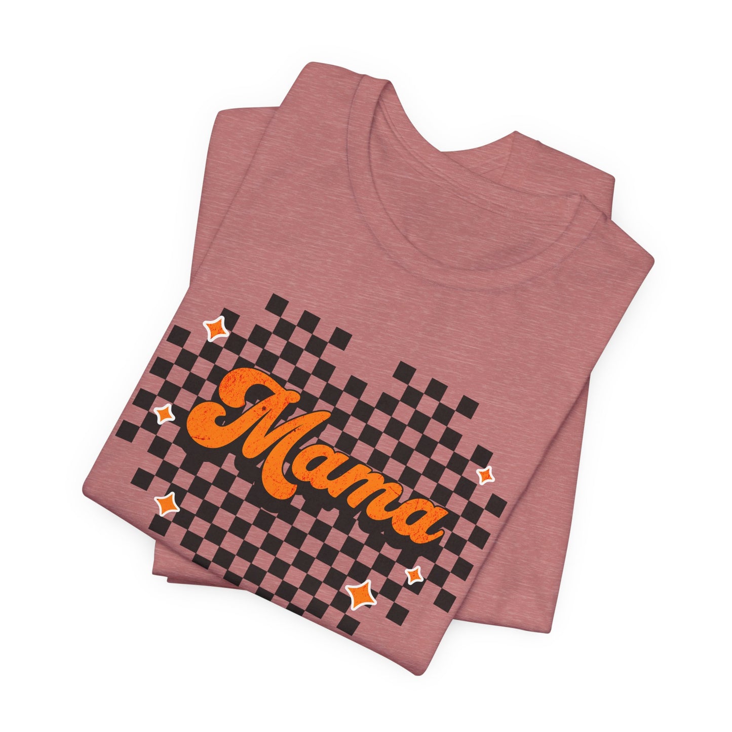 Orange Heart Checkered Mama Short Sleeve Tee