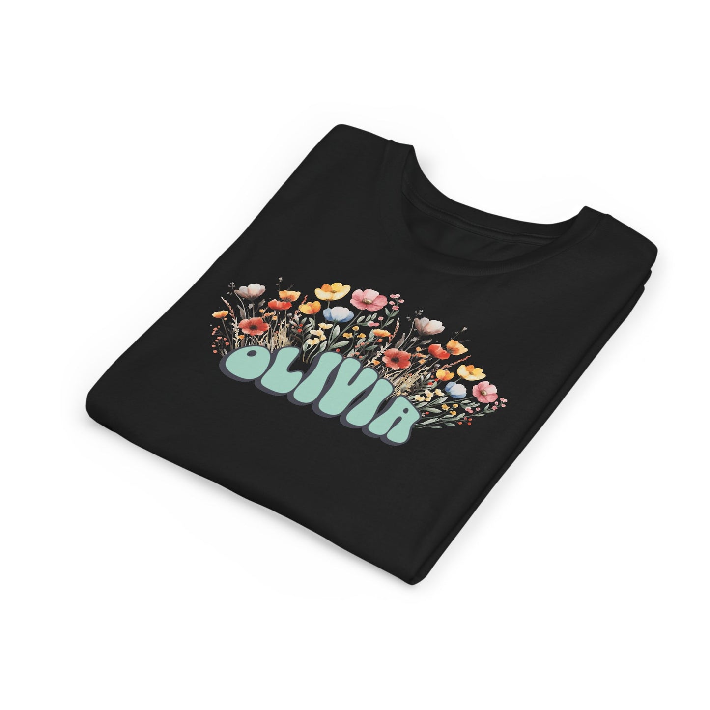 Custom Green Retro Name Flower Youth Shirt