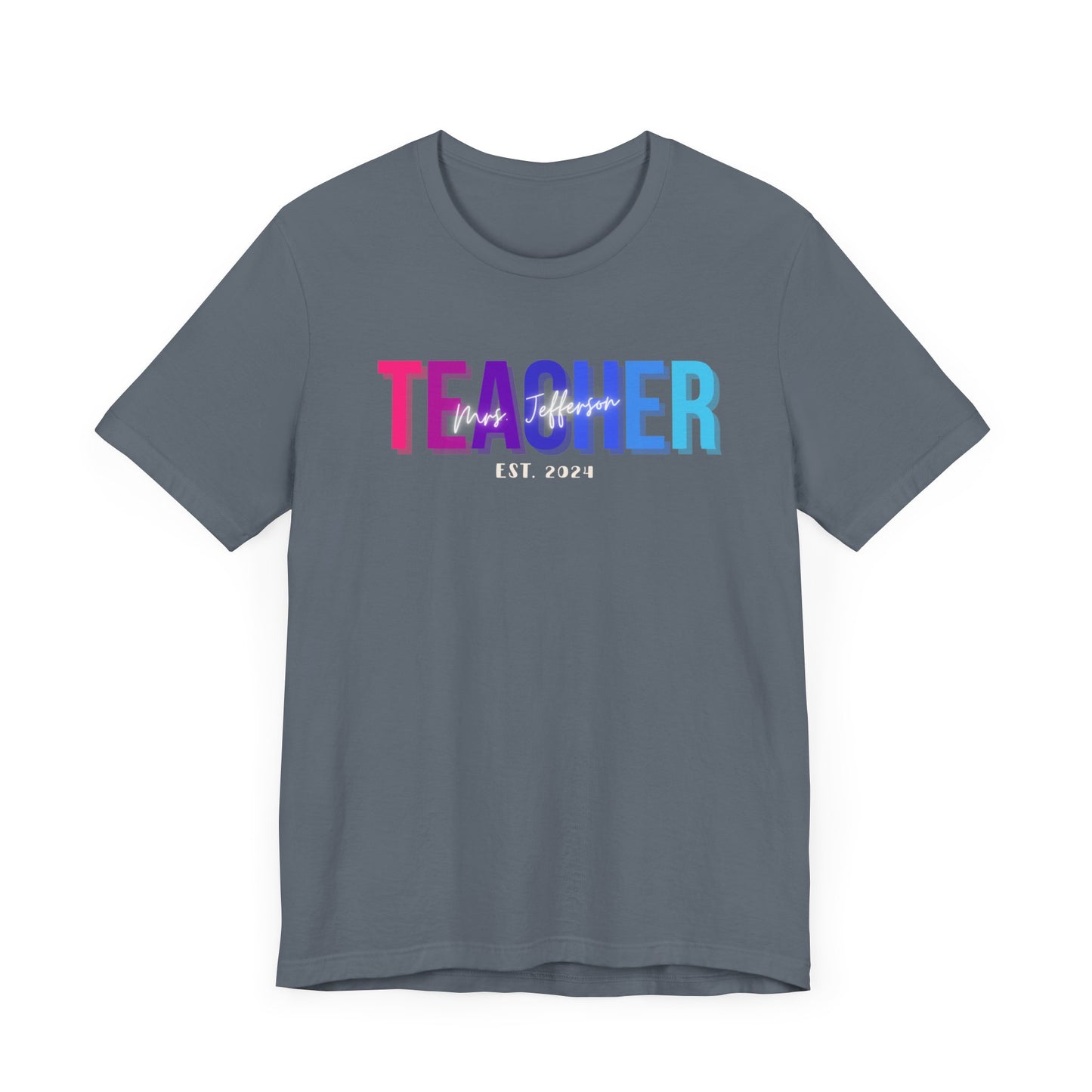 Custom Teacher Bright Block Lettering Short Sleeve Tee