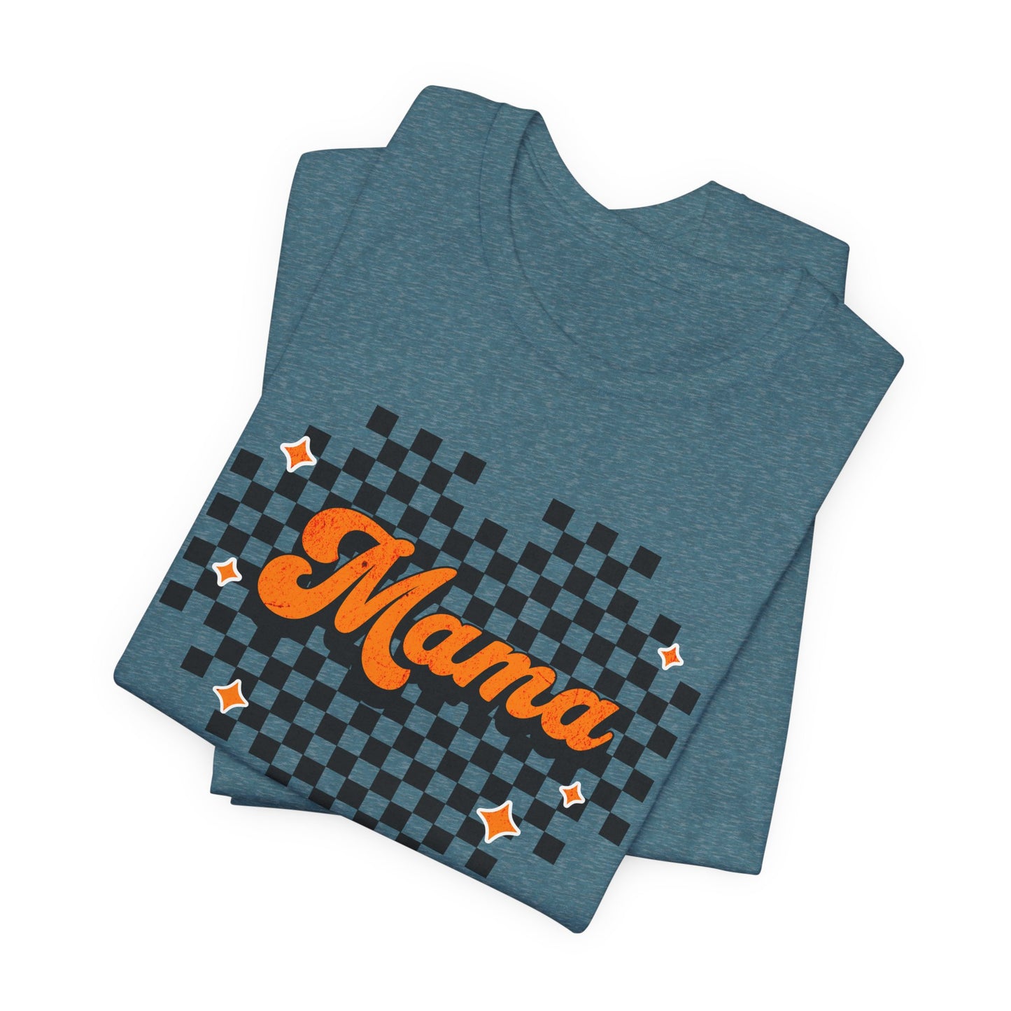 Orange Heart Checkered Mama Short Sleeve Tee