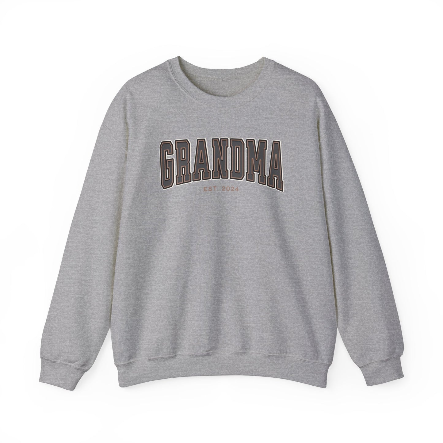 Grandma Est 2024 Grey Tan College Letter Sweatshirt