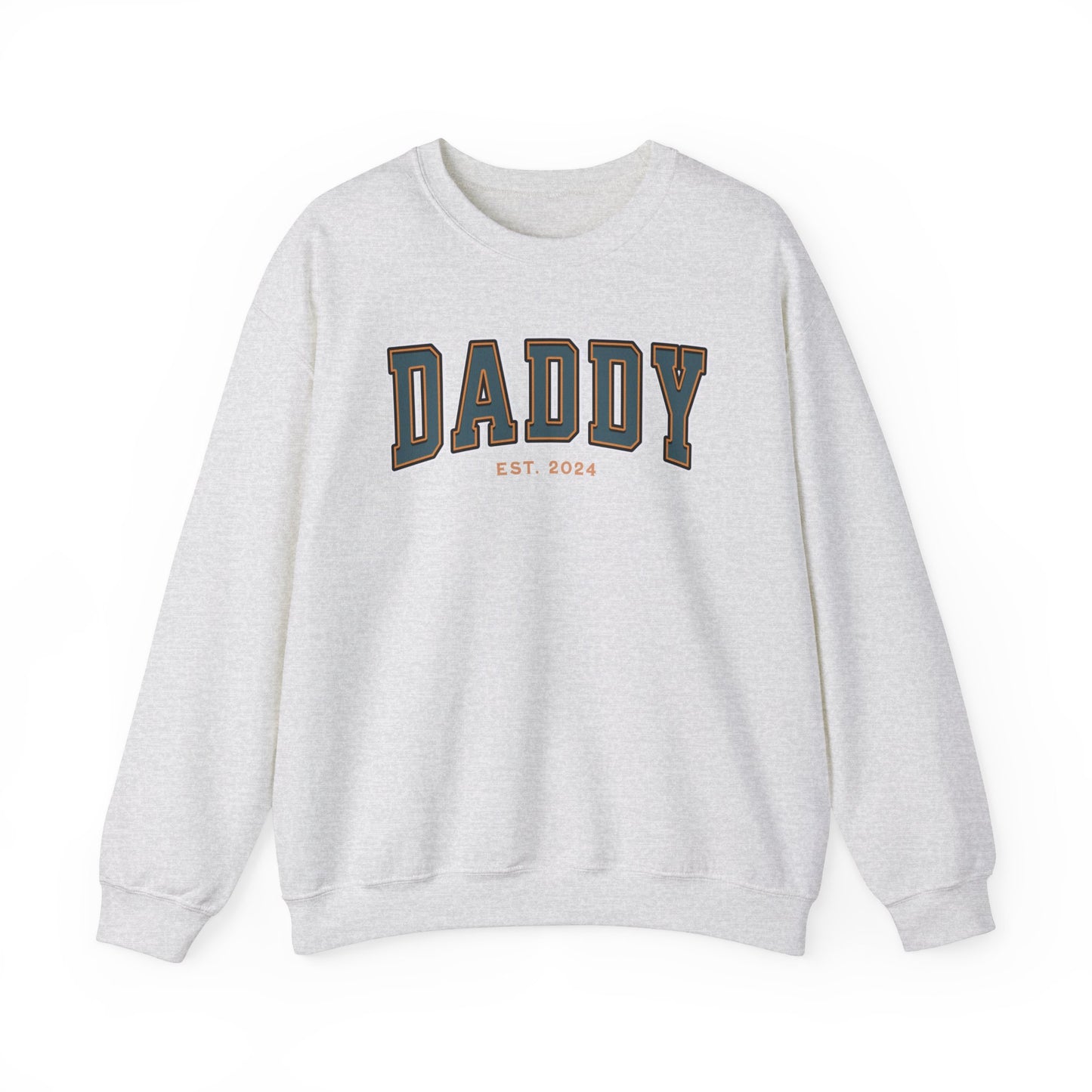 Daddy Est 2024 Teal Orange College Letter Sweatshirt