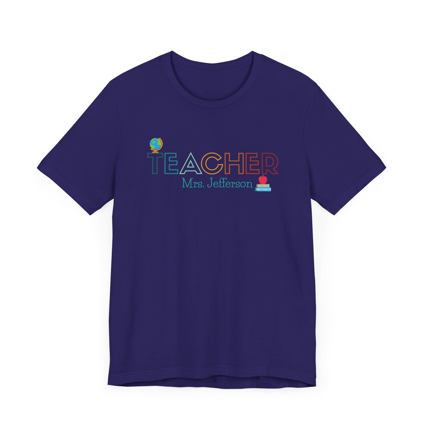 Custom Teacher Outline Lettering Globe Short Sleeve Tee