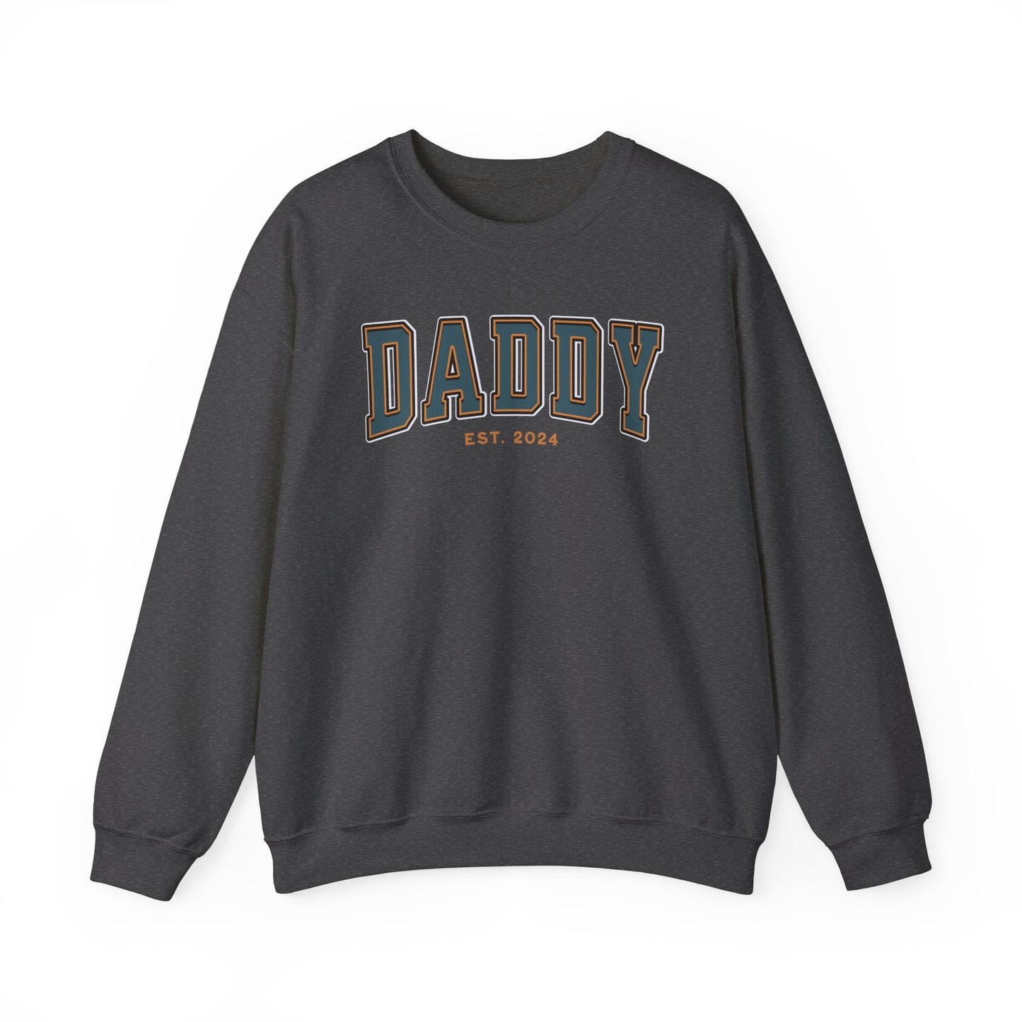 Daddy Est 2024 Teal Orange College Letter Sweatshirt