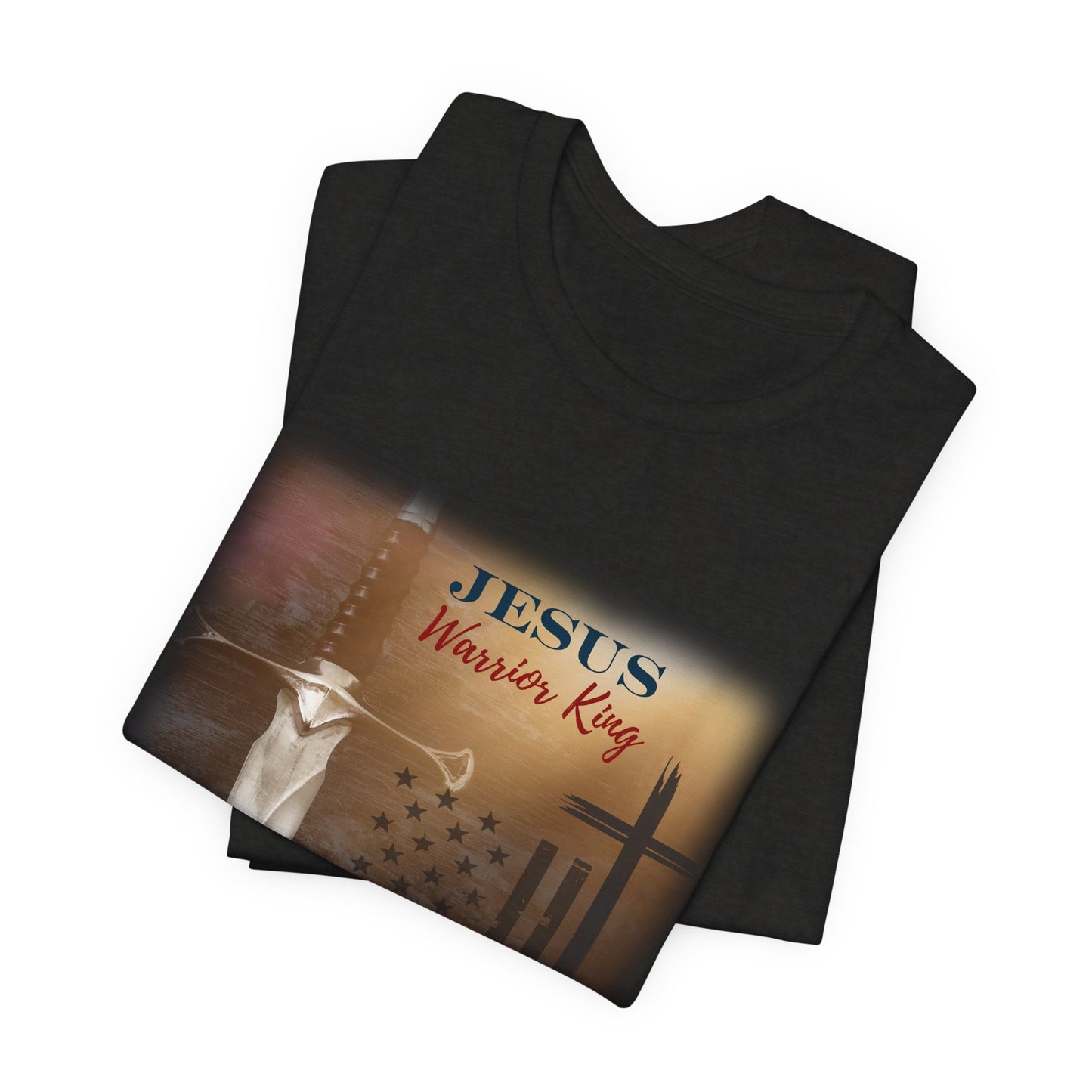 Jesus Warrior King Heart for America Cross Black
