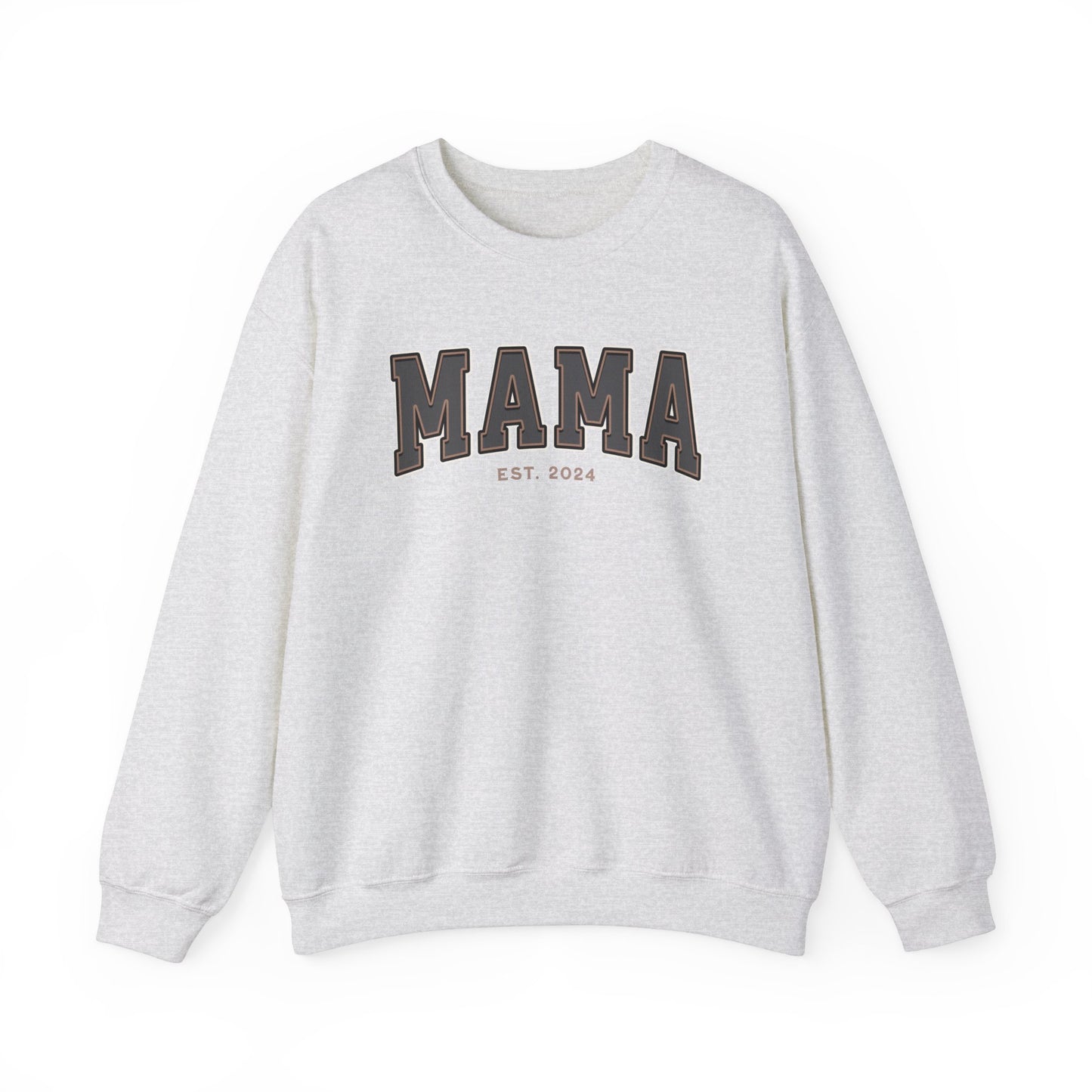 Mama Est 2024 Grey Tan College Letter Sweatshirt
