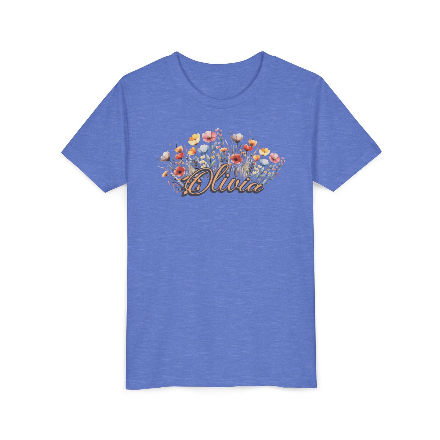Custom Orange Name Flower Youth Shirt