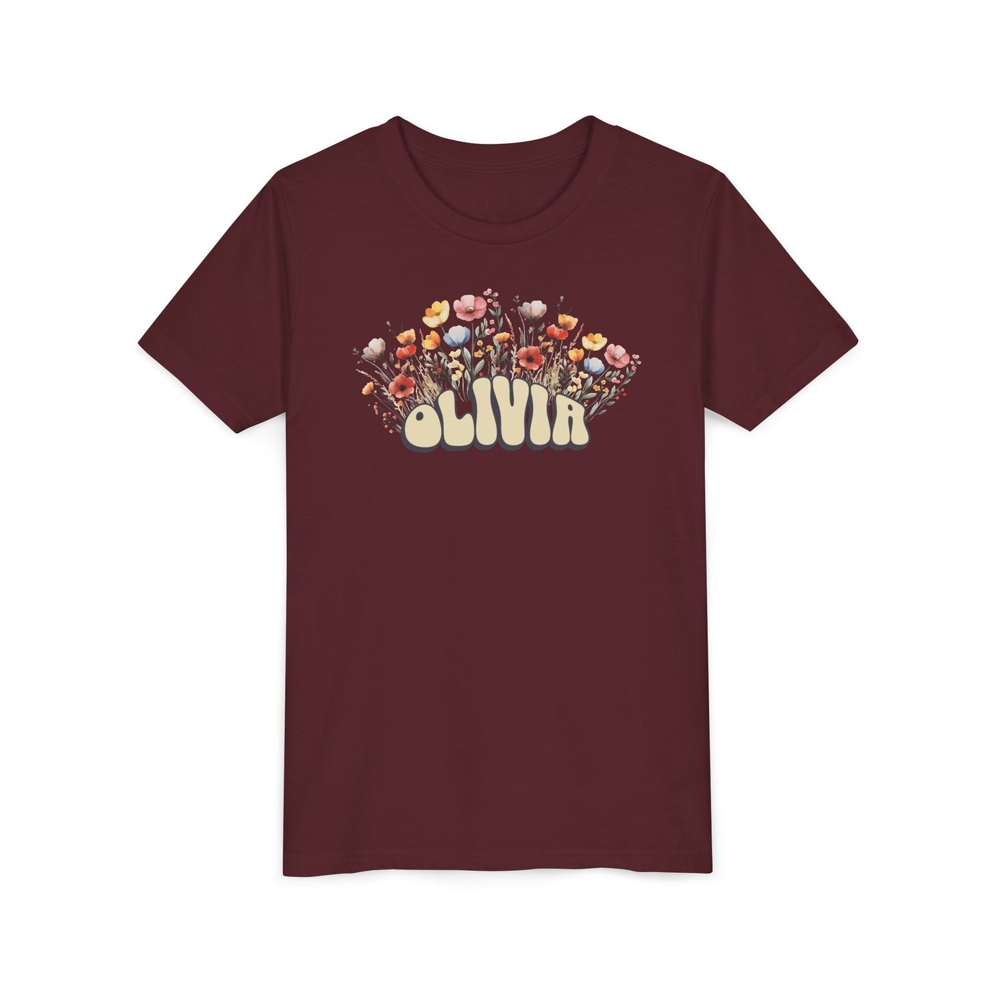Custom Yellow Retro Name Flower Youth Shirt