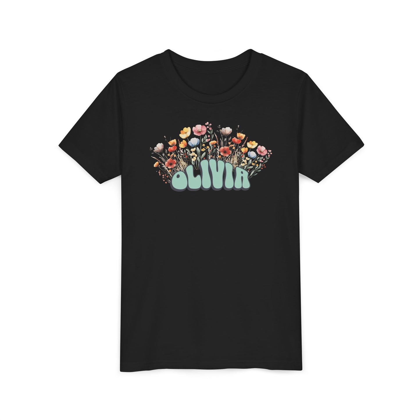 Custom Green Retro Name Flower Youth Shirt