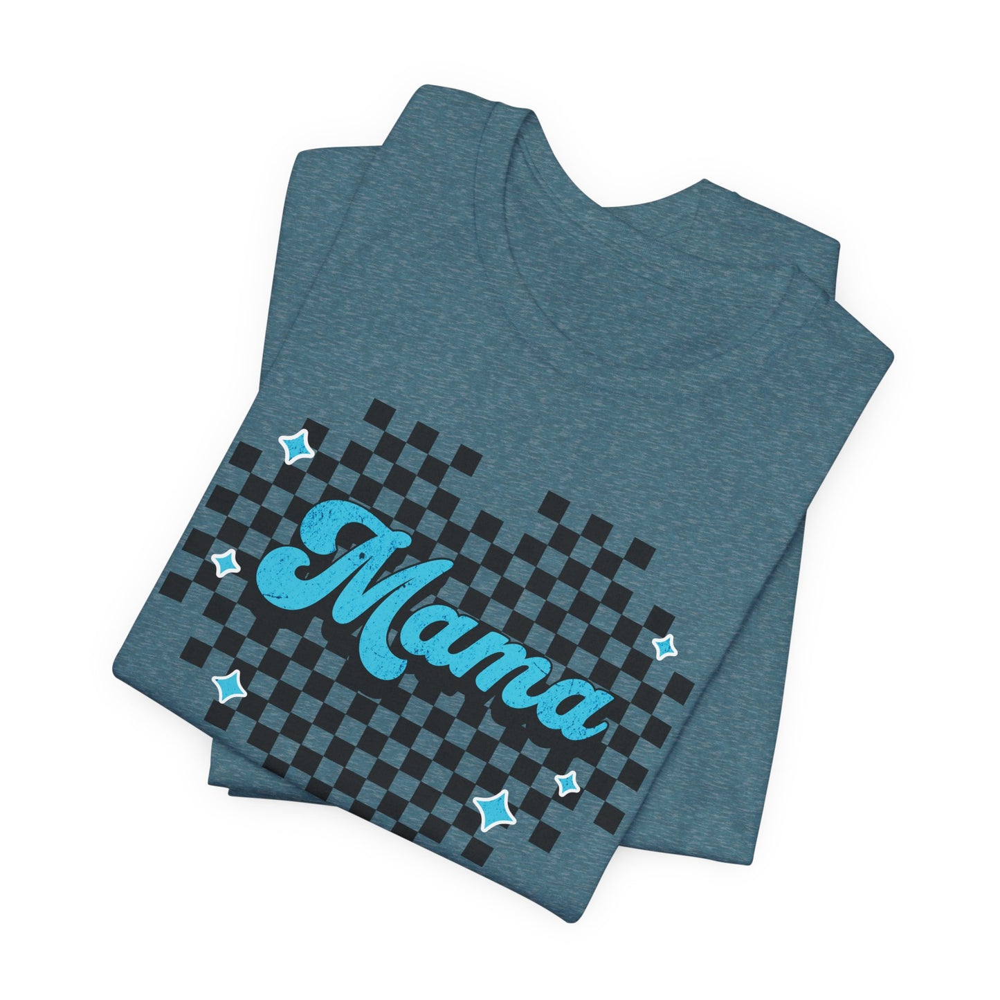 Blue Heart Checkered Mama Short Sleeve Tee
