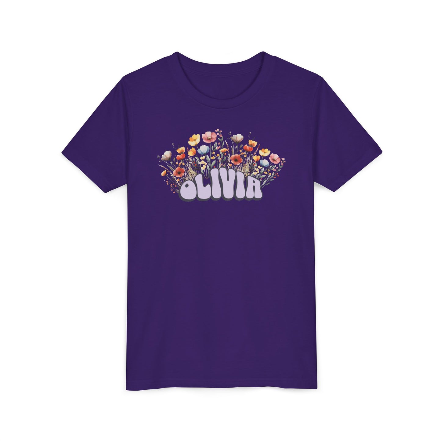 Custom Purple Retro Name Flower Youth Shirt