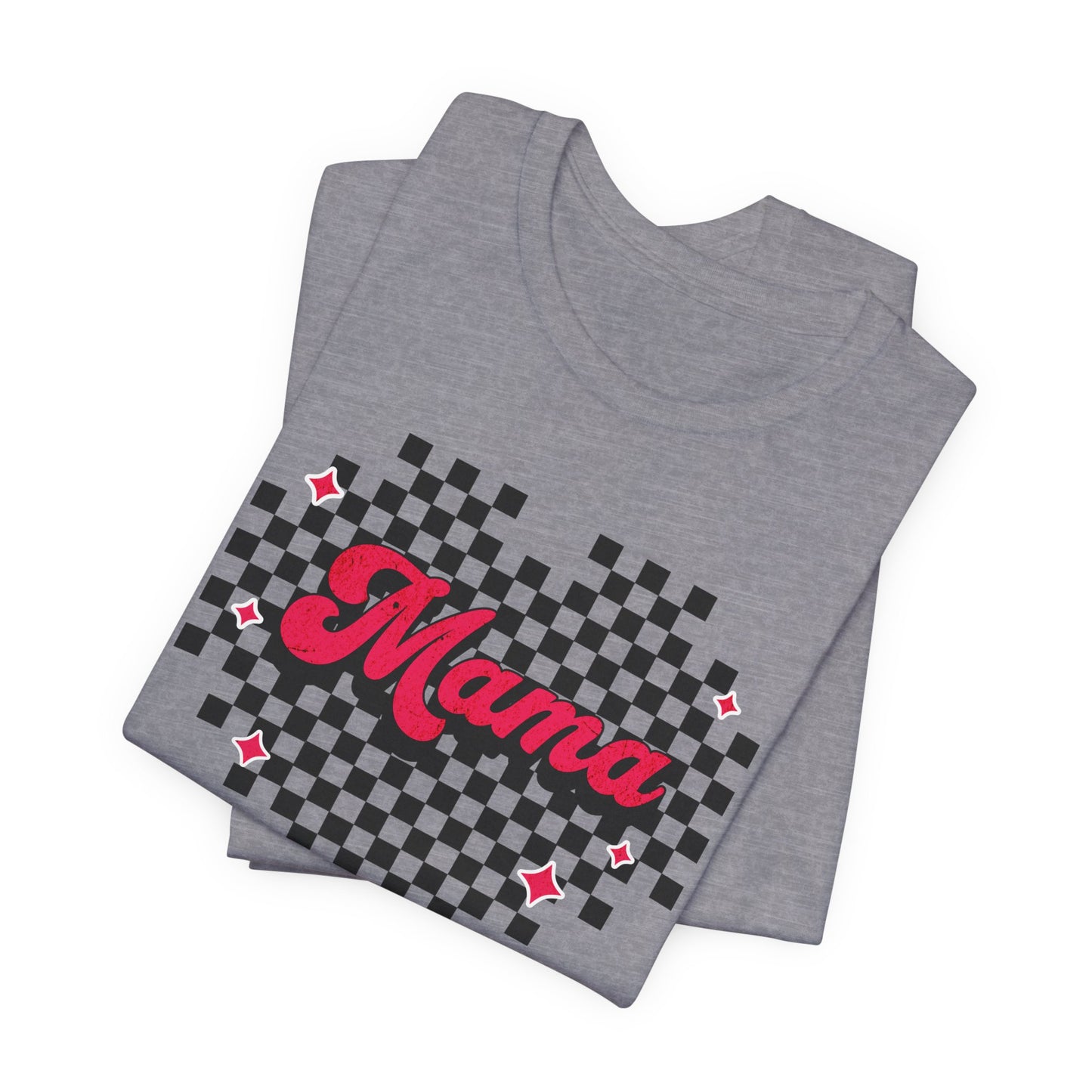 Pink Heart Checkered Mama Short Sleeve Tee