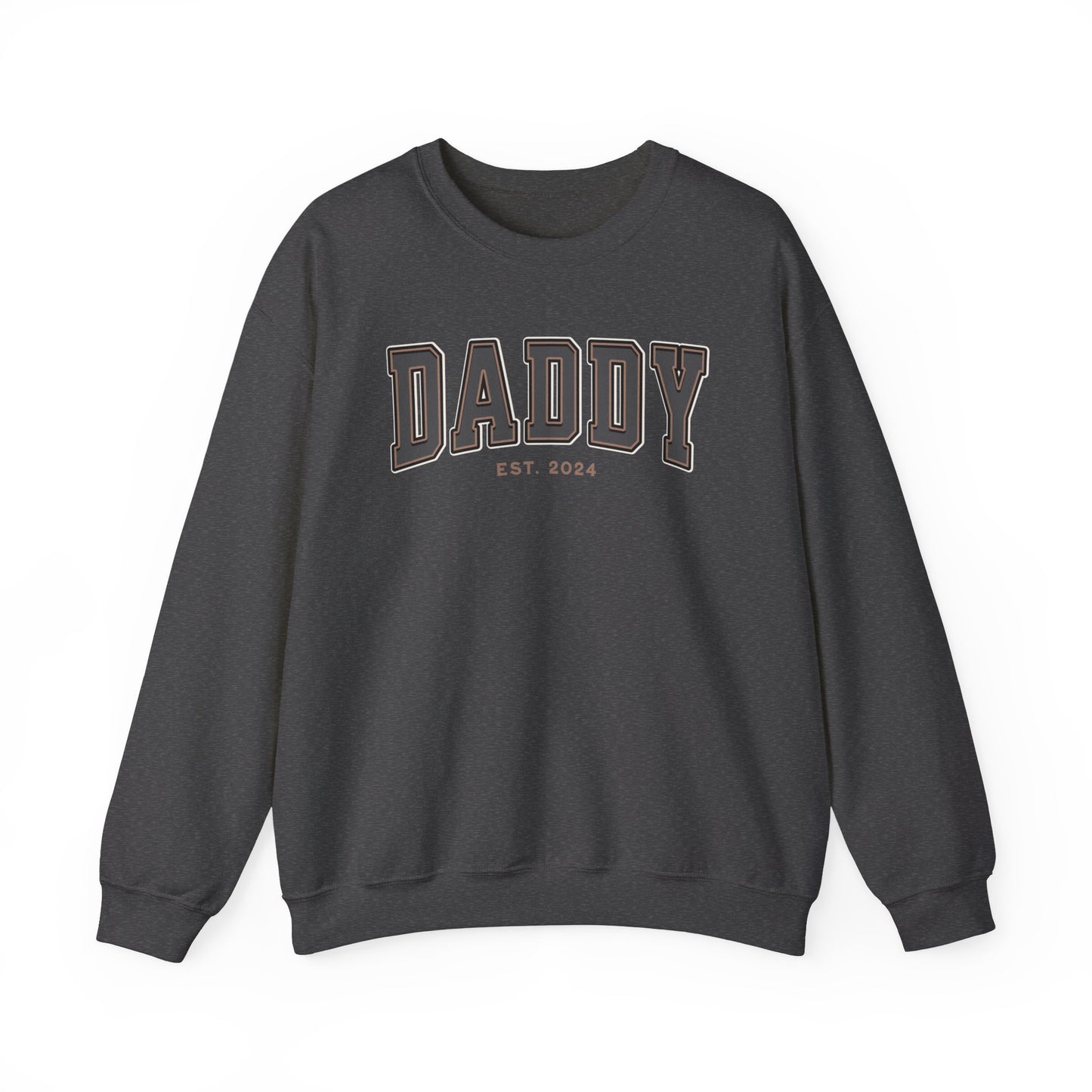 Daddy Est 2024 Grey Tan College Letter Sweatshirt