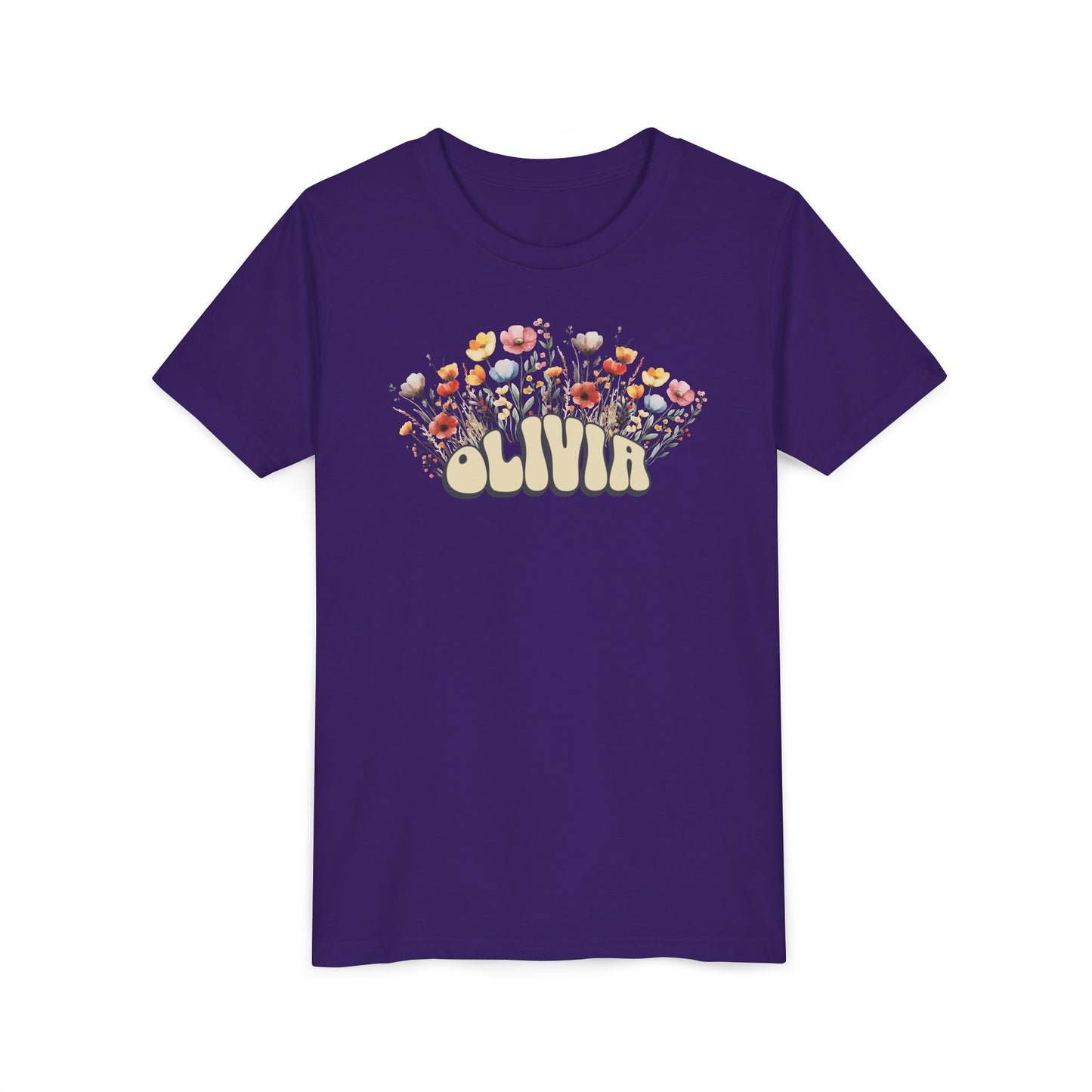 Custom Yellow Retro Name Flower Youth Shirt