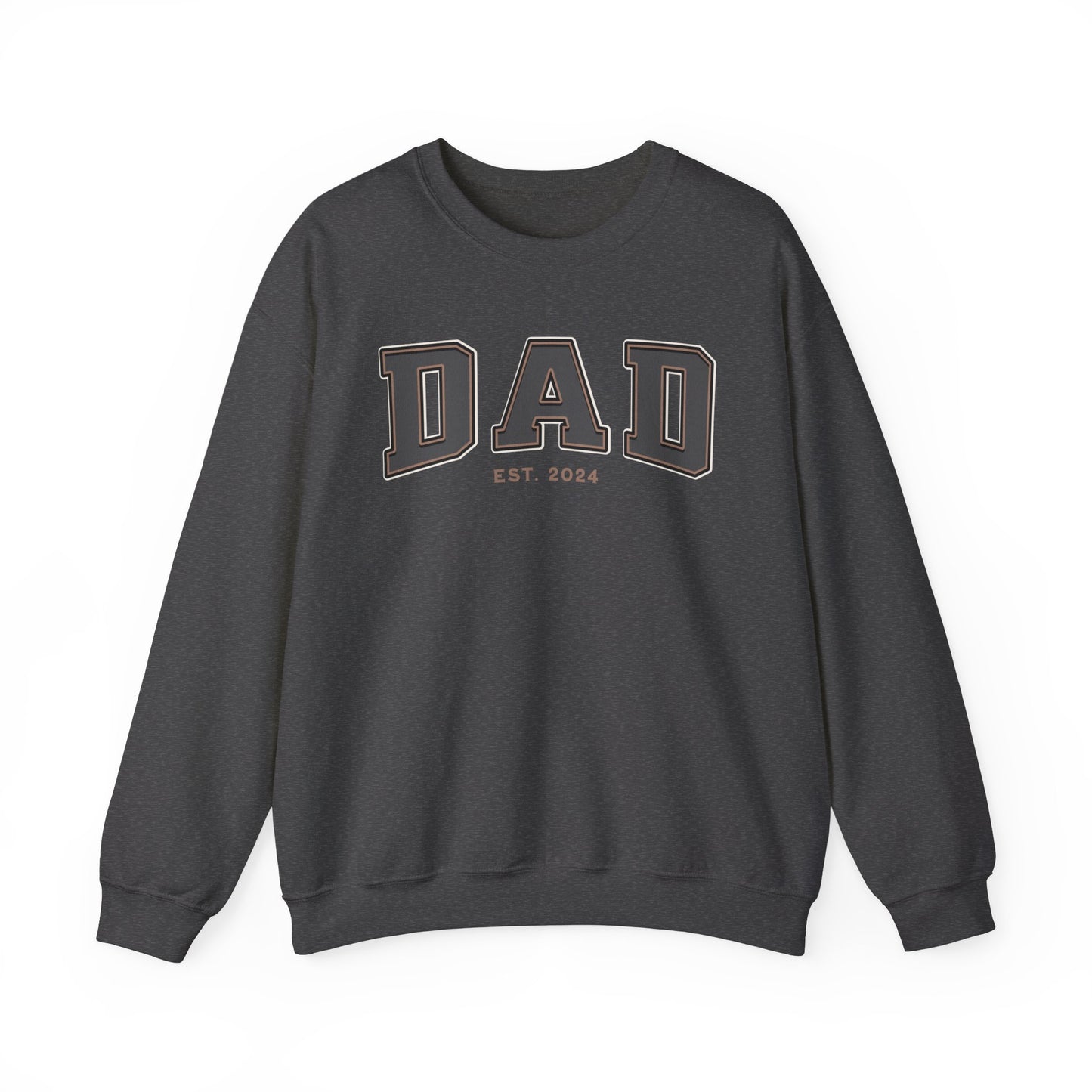 Dad Est 2024 Grey Tan College Letter Sweatshirt