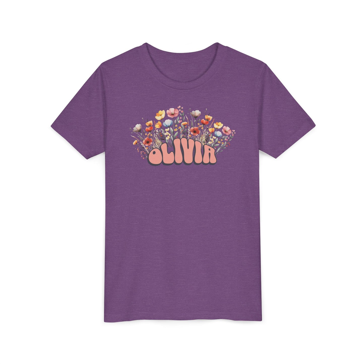 Custom Pink Retro Name Flower Youth Shirt