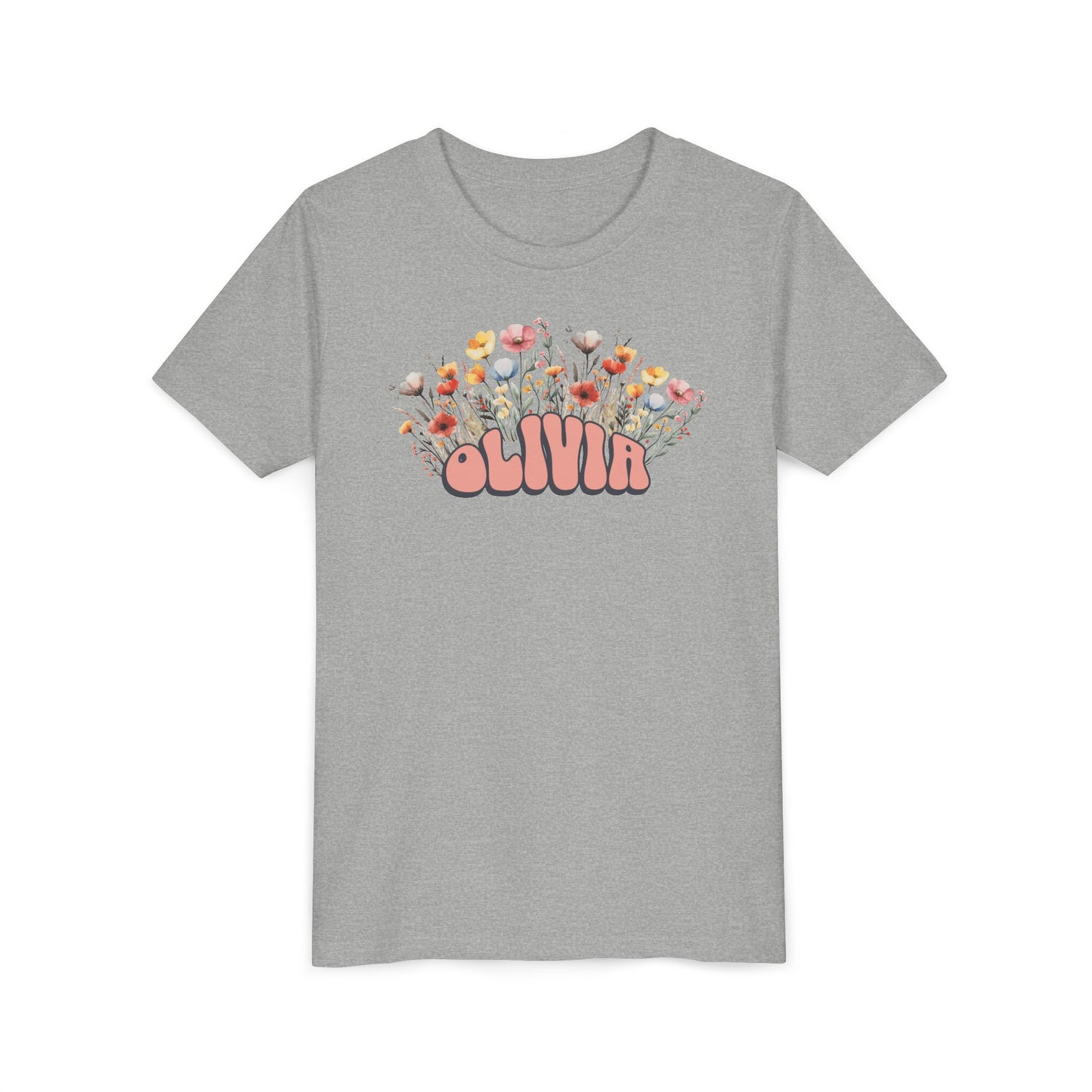 Custom Pink Retro Name Flower Youth Shirt
