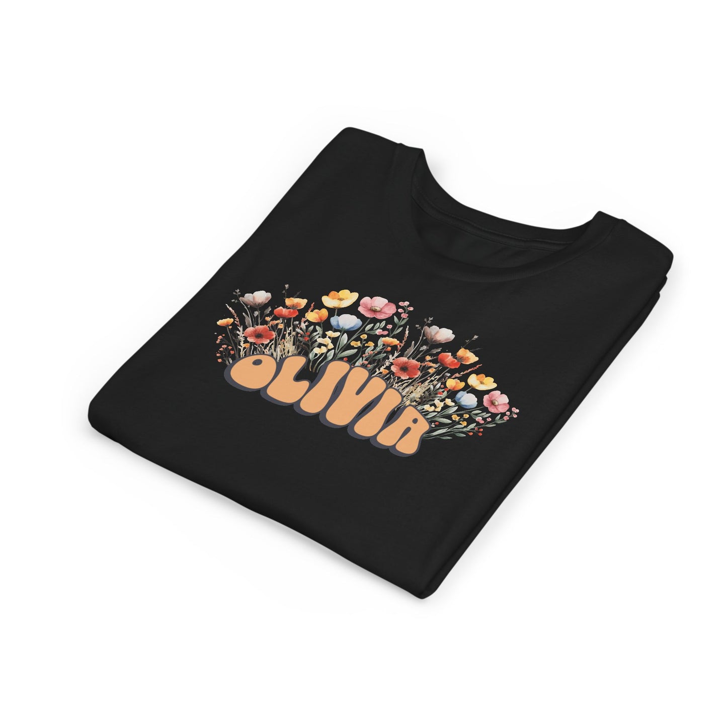 Custom Orange Retro Name Flower Youth Shirt