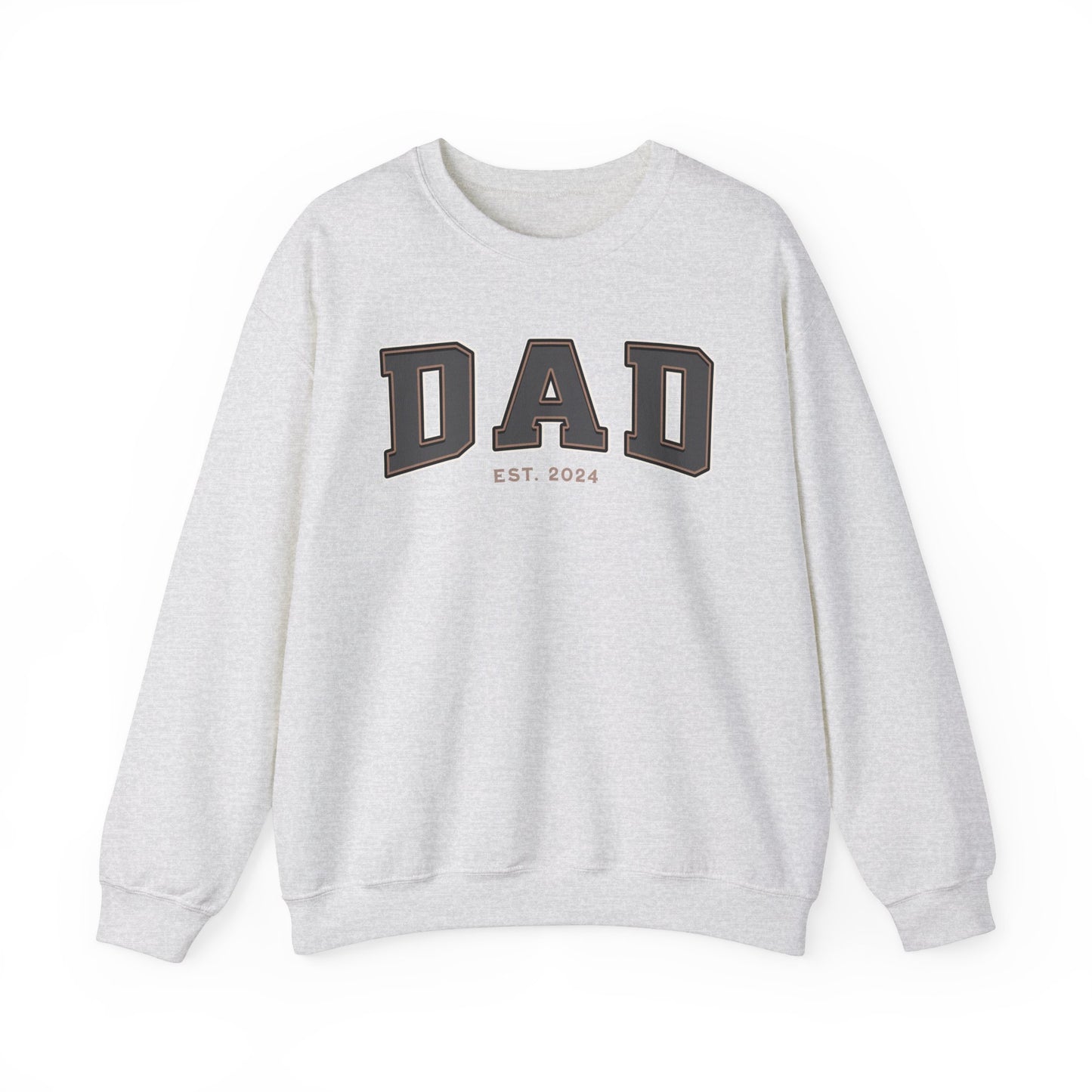 Dad Est 2024 Grey Tan College Letter Sweatshirt