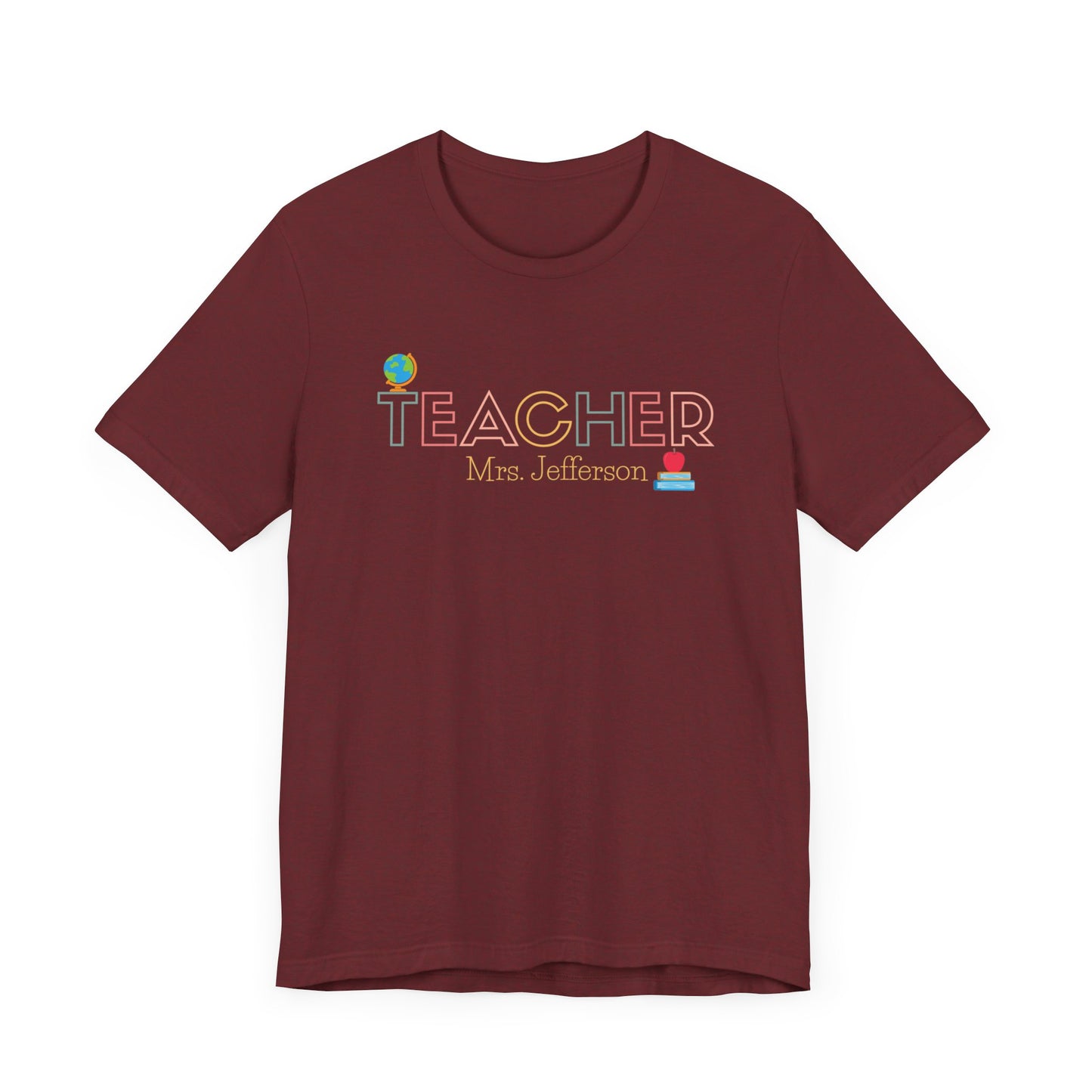 Custom Teacher Outline Lettering Boho Globe Short Sleeve Tee