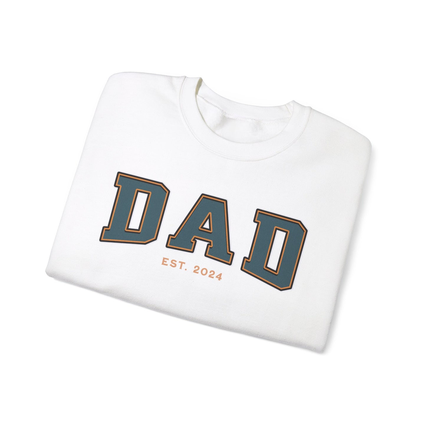 Dad Est 2024 Teal Orange College Letter Sweatshirt