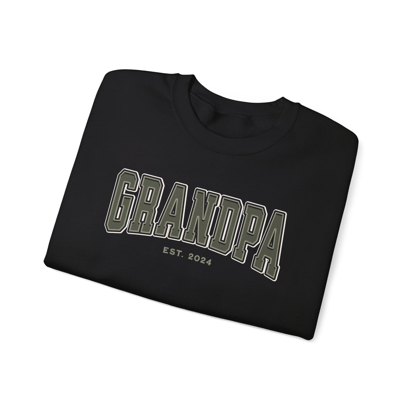 Grandpa Est 2024 Army Green College Letter Sweatshirt