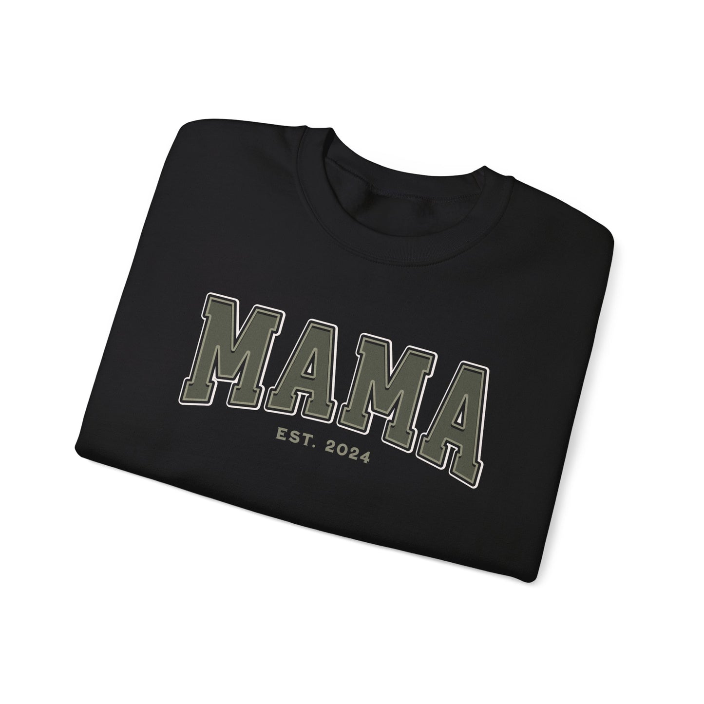 Mama Est 2024 Army Green College Letter Sweatshirt