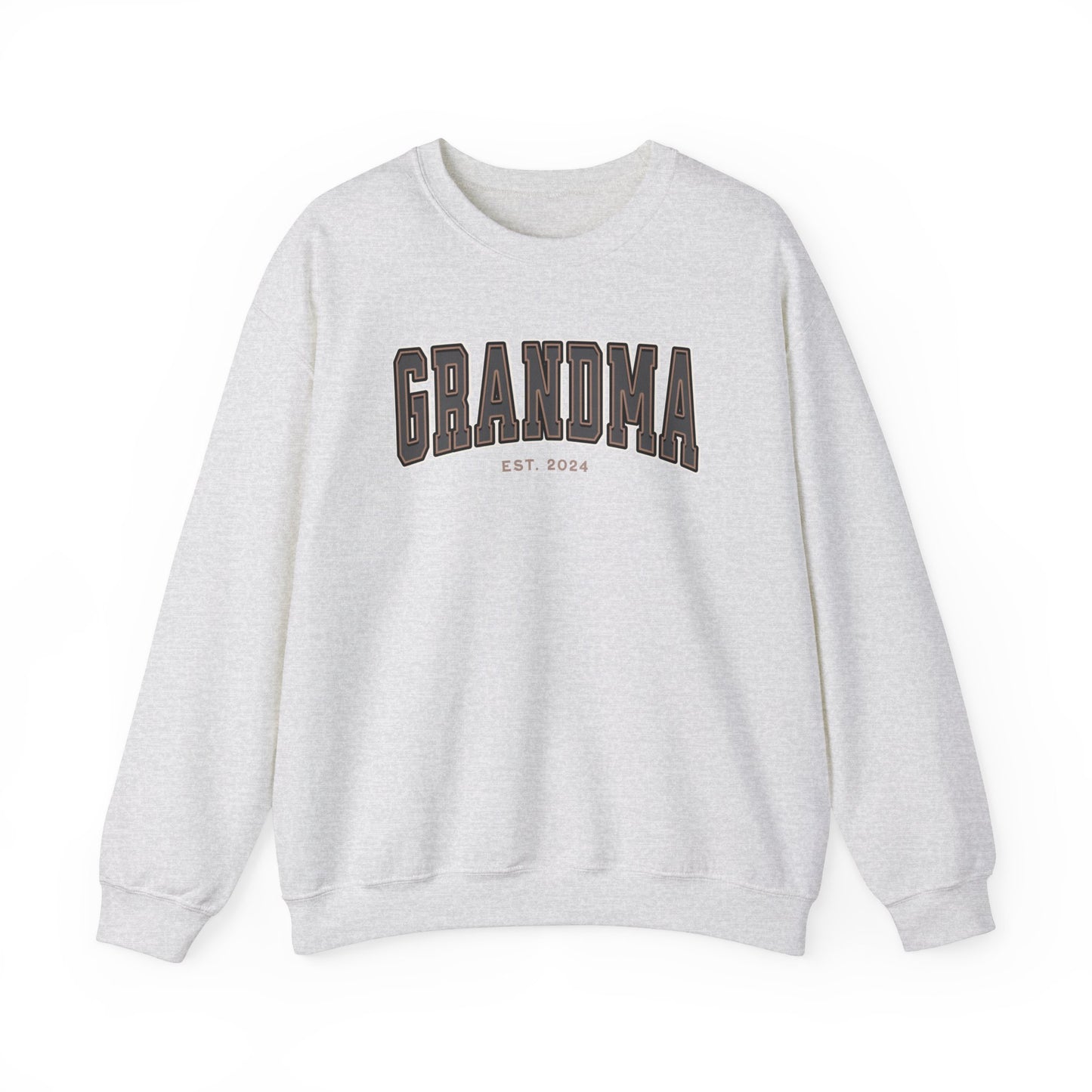 Grandma Est 2024 Grey Tan College Letter Sweatshirt