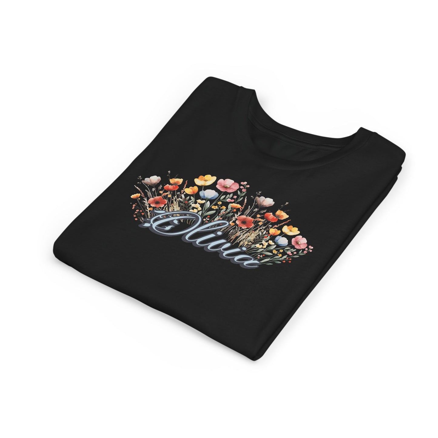 Custom Blue Name Flower Youth Shirt